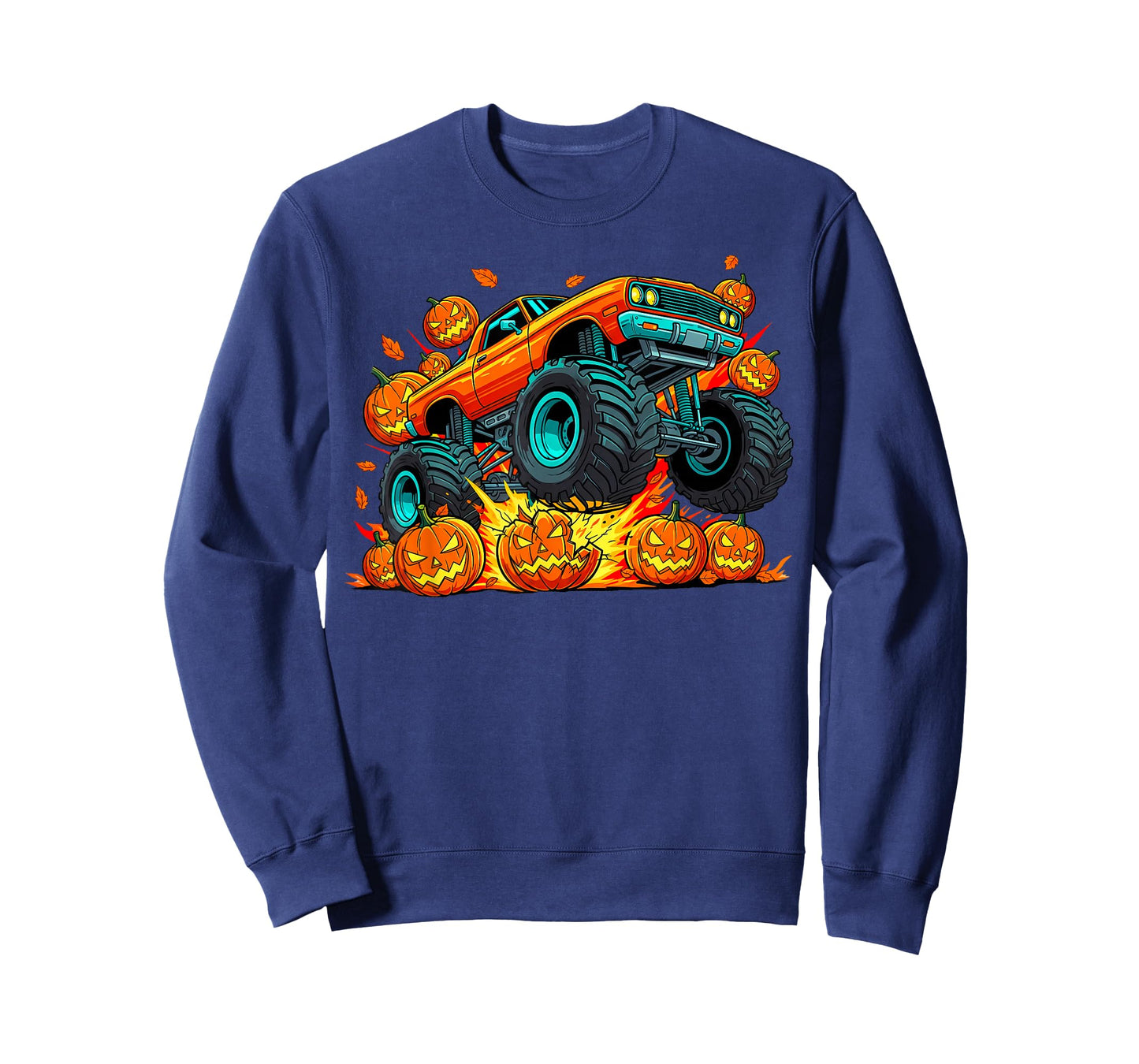 Monster Truck Halloween Jack O Lantern Pumpkin Boys Men T-Shirt