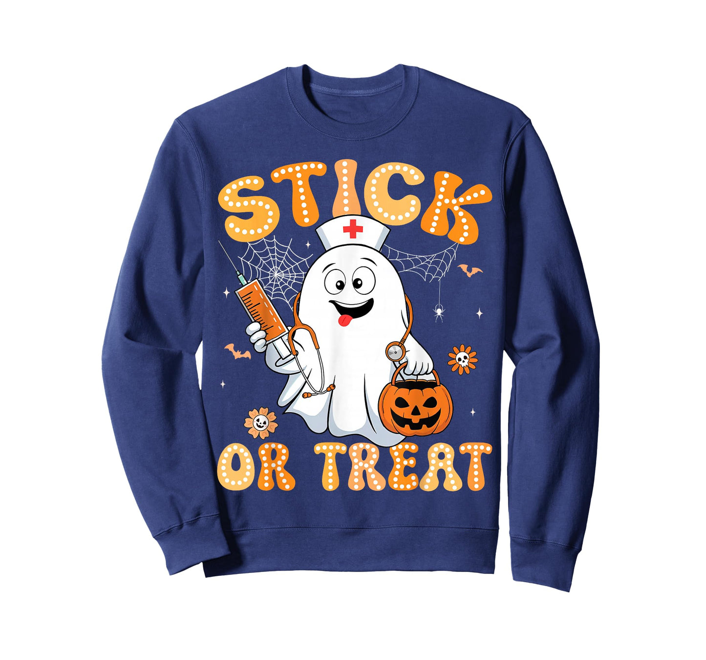 Groovy Stick or Treat Funny Halloween Costume Nurse Women T-Shirt