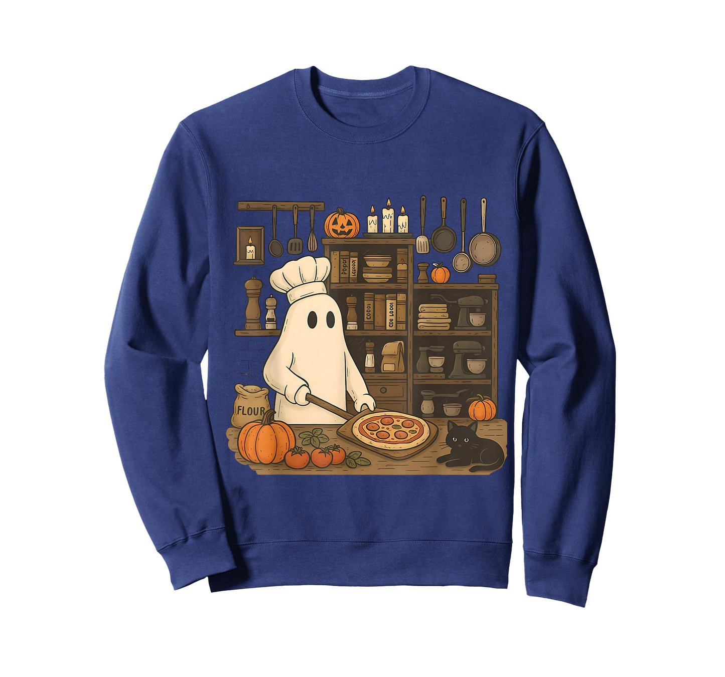 Ghost Baking Pizza Halloween Chef Baker Foodie Pizza Lover T-Shirt
