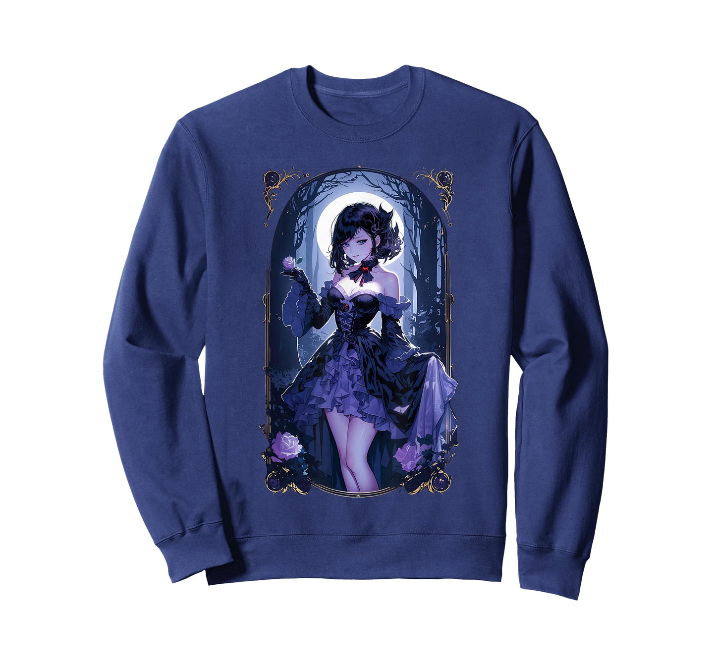 Anime Girl Gothic Waifu Japanese Victorian Moon Elegance T-Shirt