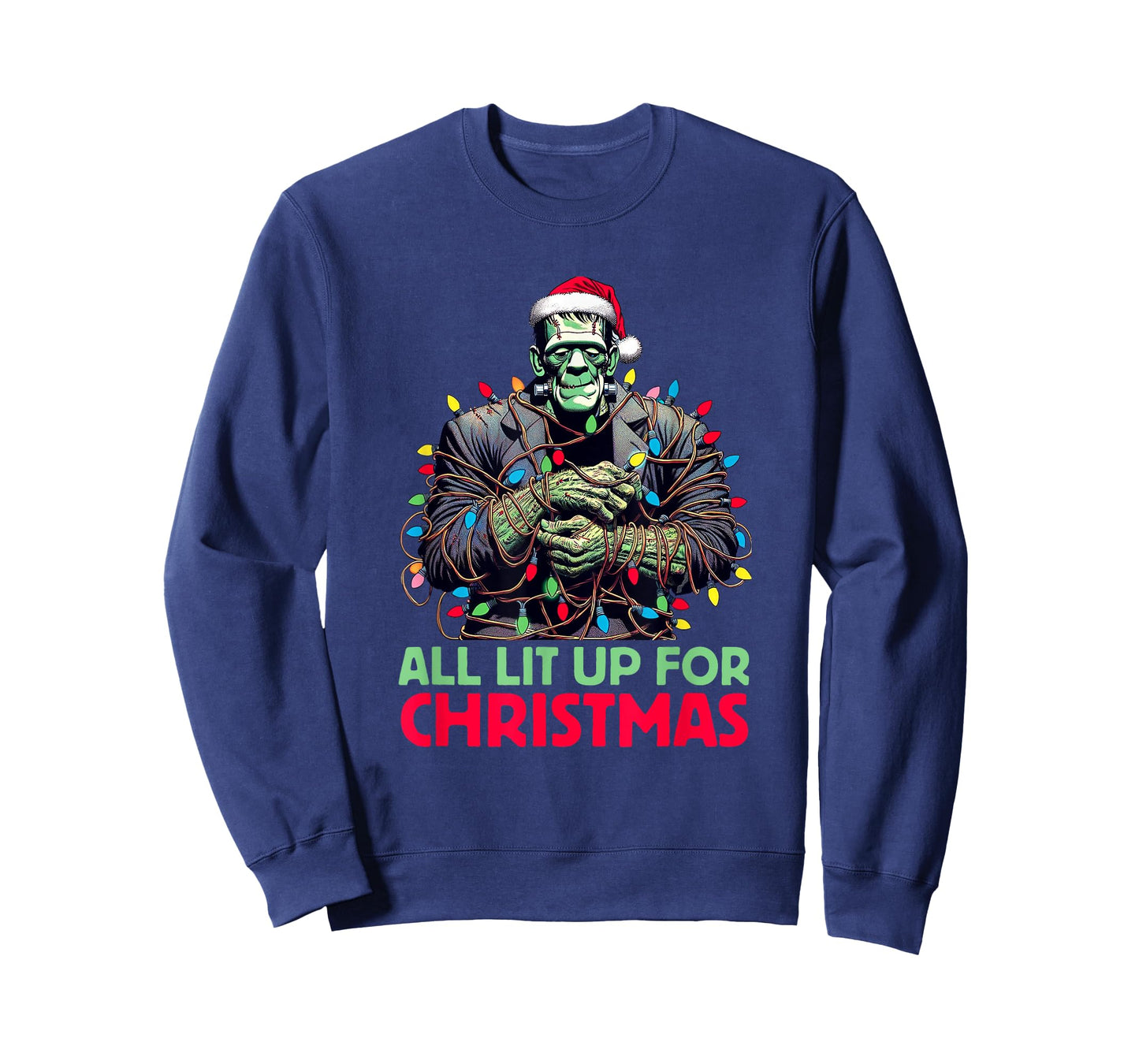 "All Lit Up for Christmas" - Frankenstein's Monster Holiday T-Shirt