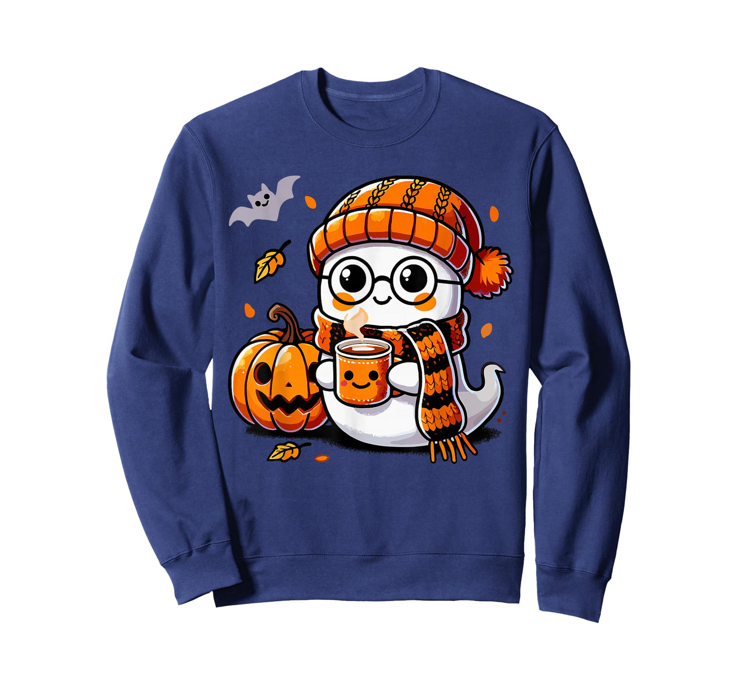 Ghost Drinking Coffee & Tea, Cute Halloween Kawaii For Women T-Shirt