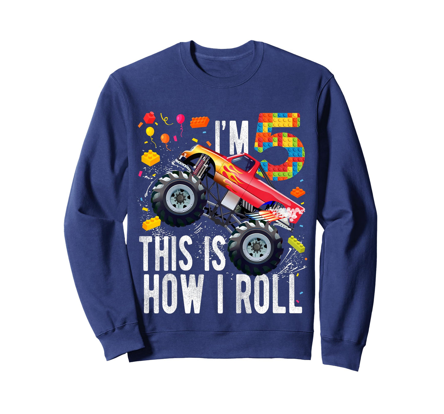 Kids 5 Year Old Building Blocks Monster Truck 5th Birthday Boy T-Shirt