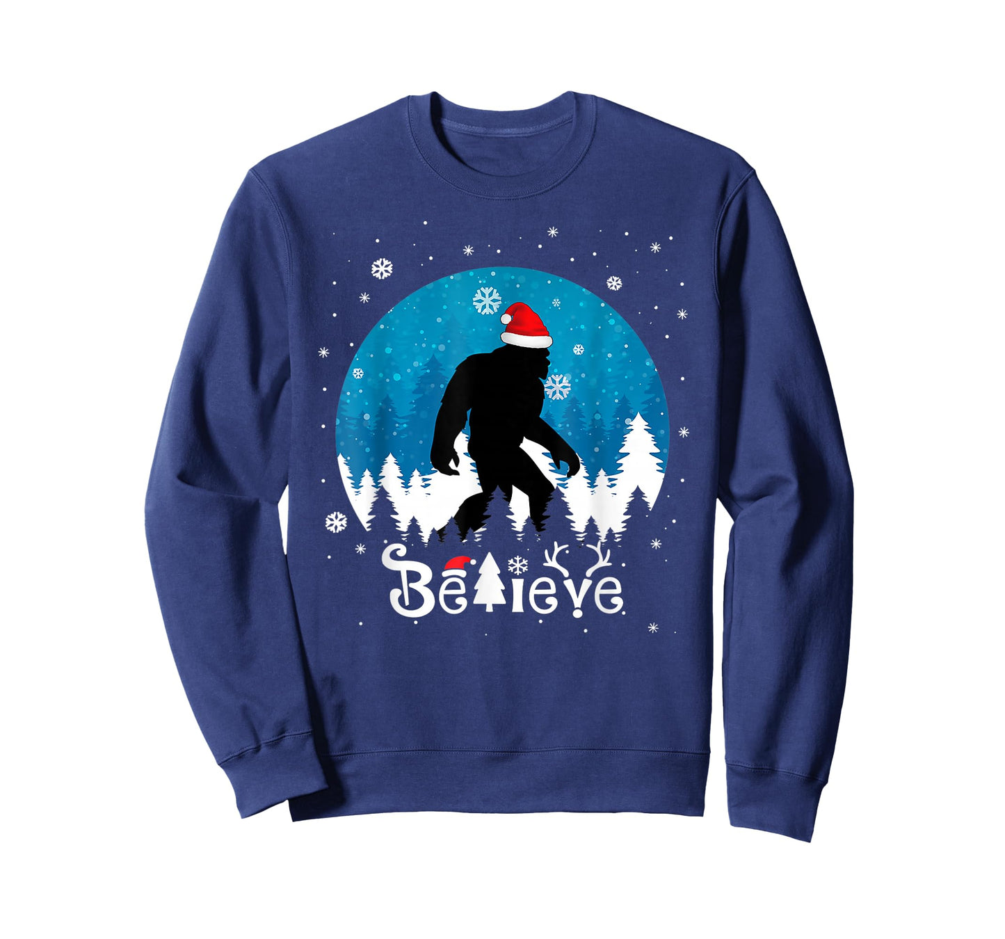 Funny Christmas Xmas Bigfoot Believe Sasquatch In Moon Light T-Shirt