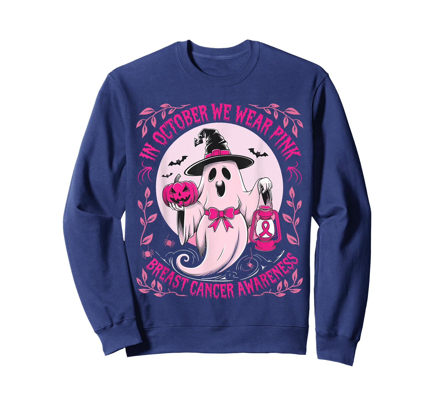 October We Wear Pink Ghost Halloween Pumpkins Breast Cancer T-Shirt