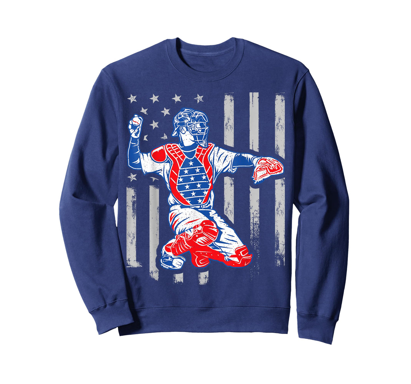 American Baseball Catcher USA Vintage Flag 4th of July Boys T-Shirt