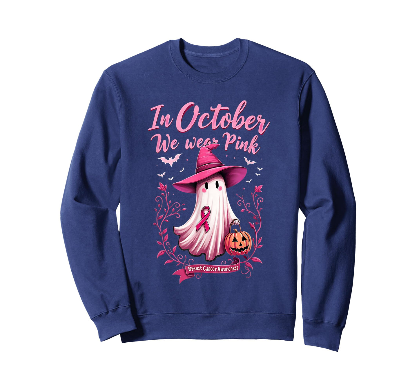 Cute We Wear Pink Ghost Witch Hat Breast Cancer Awareness T-Shirt