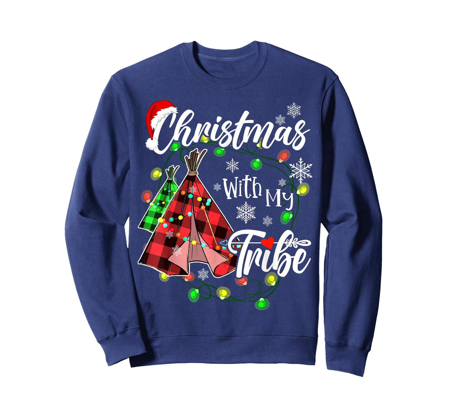 Christmas With My Tribe Family Plaid Pajamas Xmas Lights T-Shirt