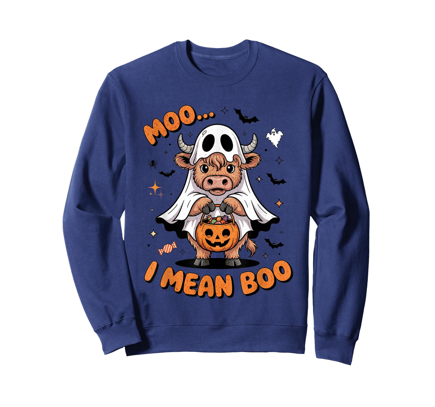Moo I Mean Boo Ghost Highland Cow Lovers Cute Halloween Men T-Shirt