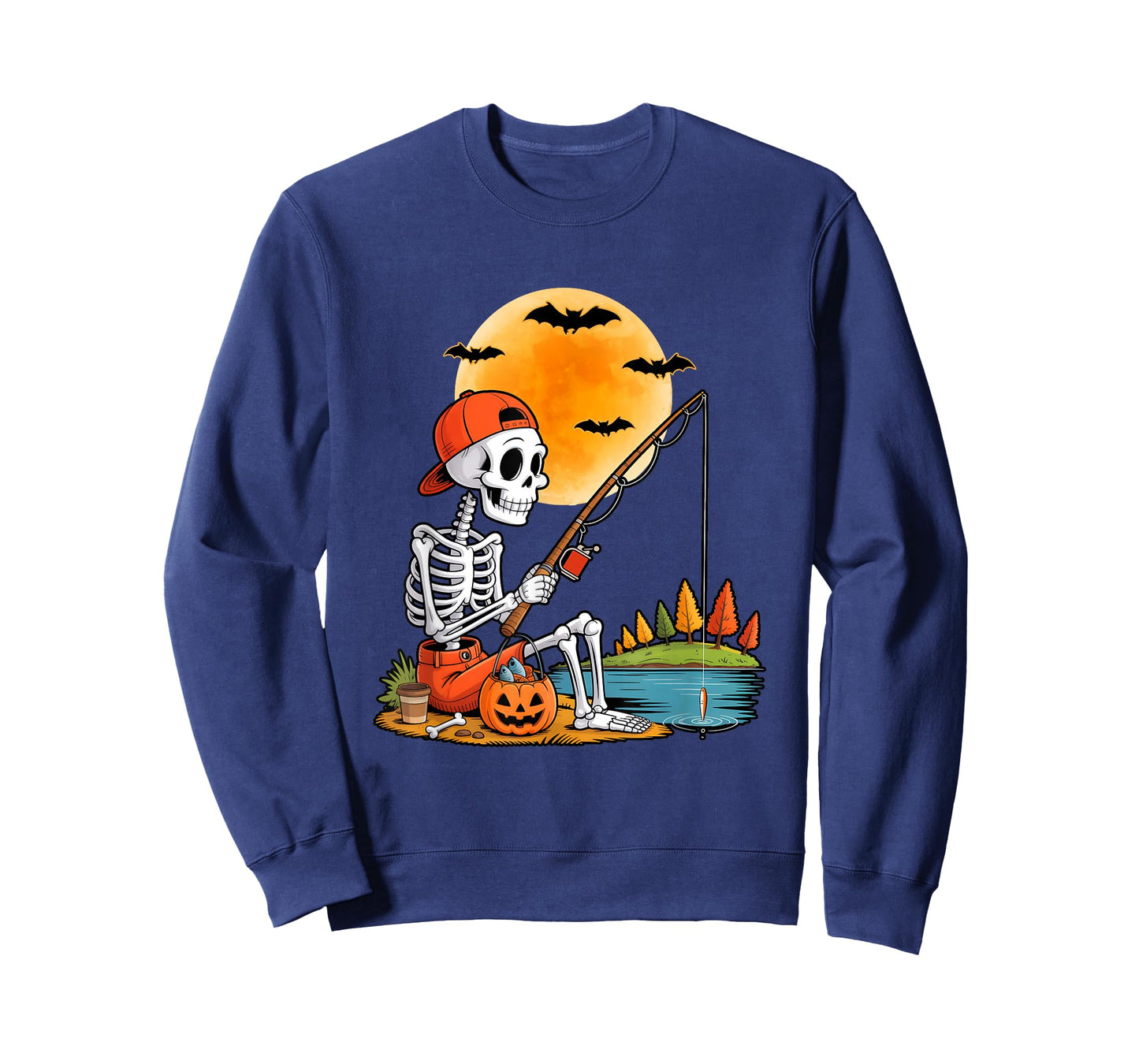 Skeleton Fishing Halloween Costume Funny Fishing Boys Kids T-Shirt
