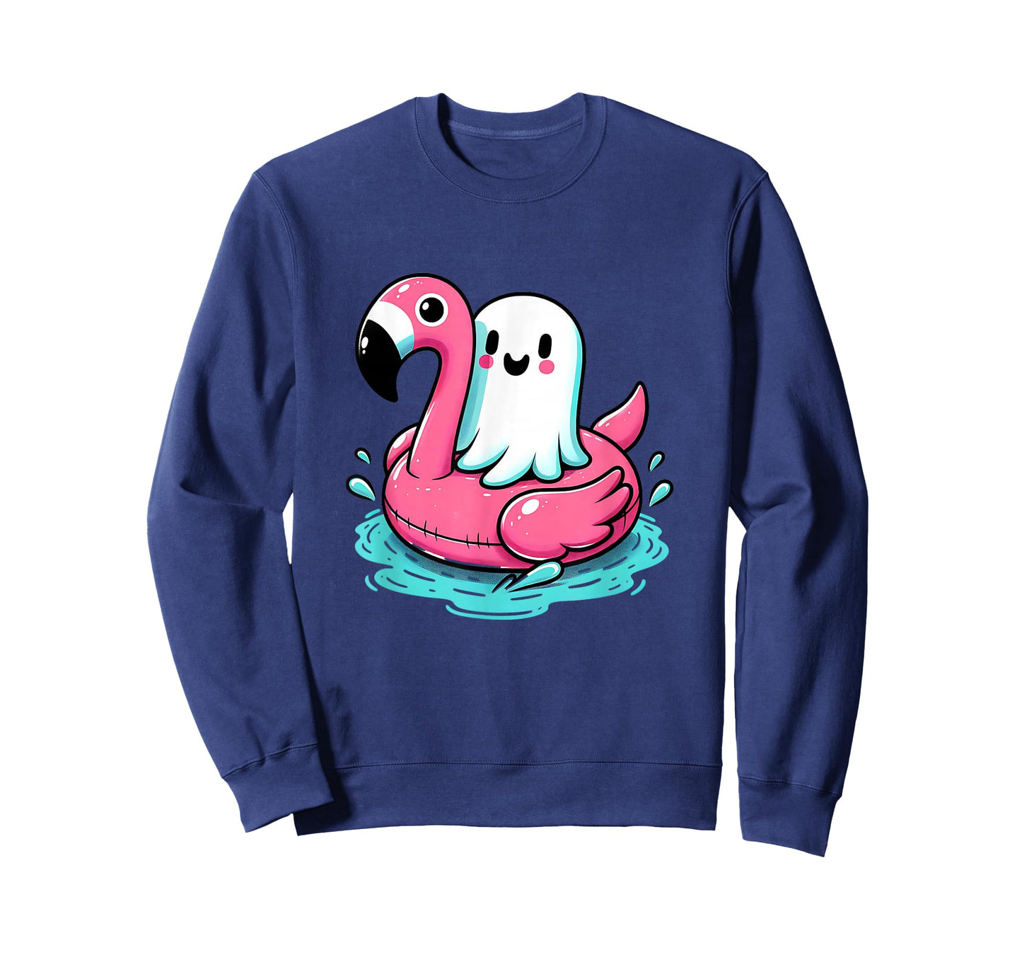 spooky flamingo ghost Pool Funny Spooky Summer Summerween T-Shirt