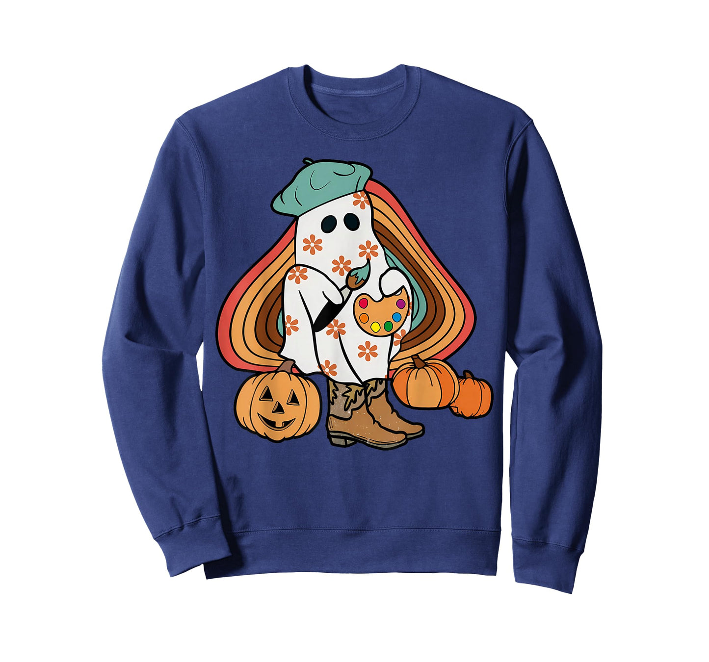 Art Teacher Painting Brushes Retro Pumpkin Ghost Artist T-Shirt