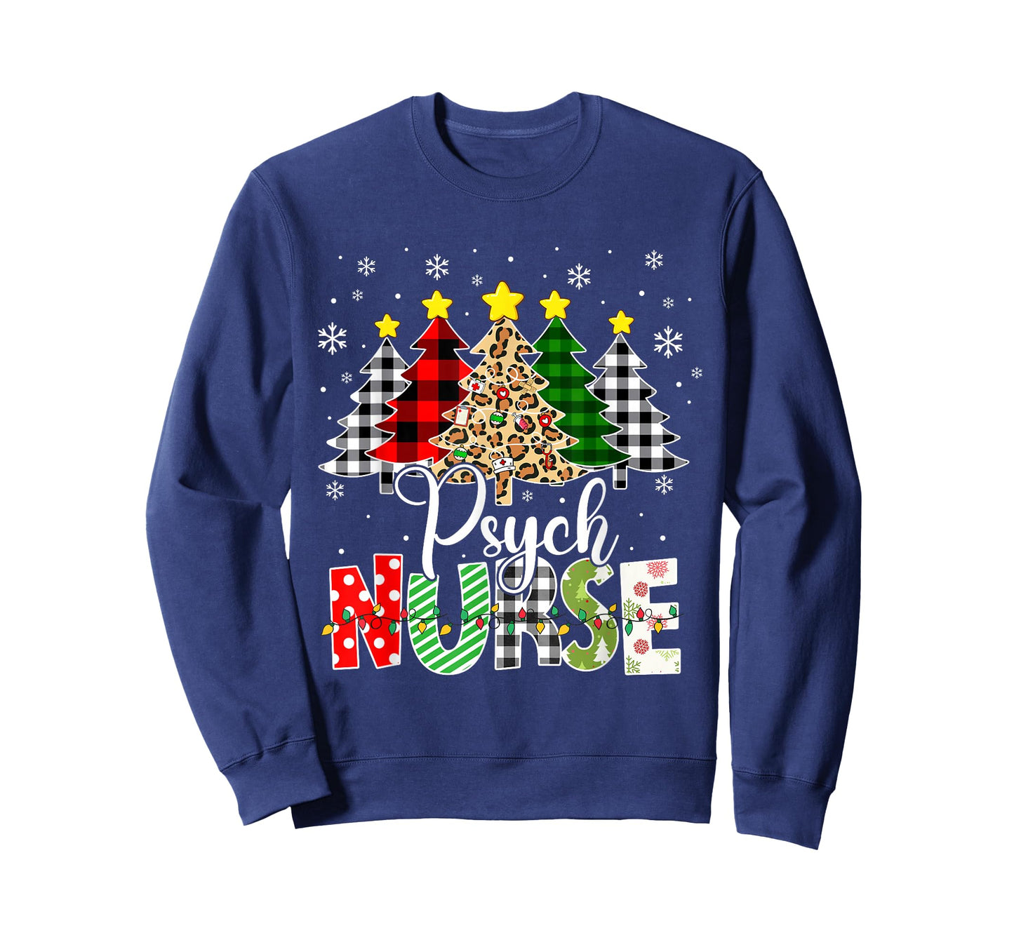 Psych Nurse Xmas Tree Leopard Red Plaid Christmas T-Shirt