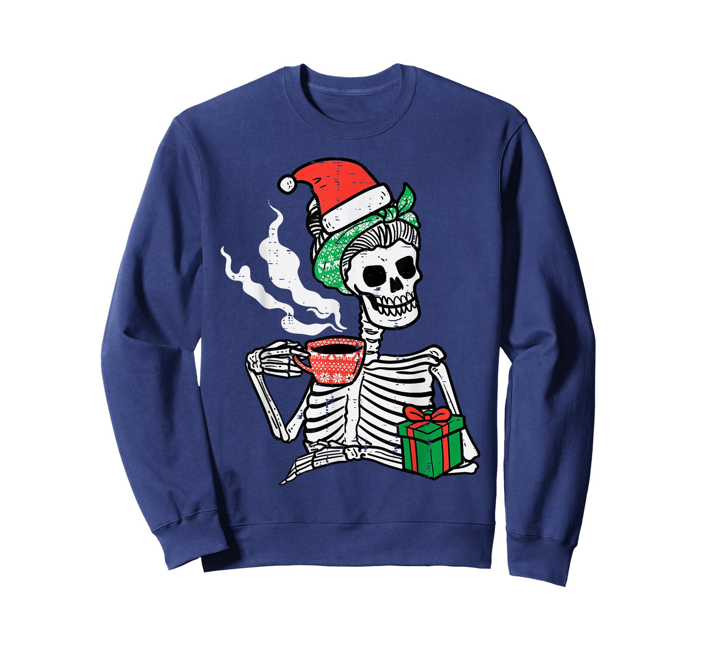 Woman Skeleton Santa Coffee Xmas Christmas Women Mom T-Shirt