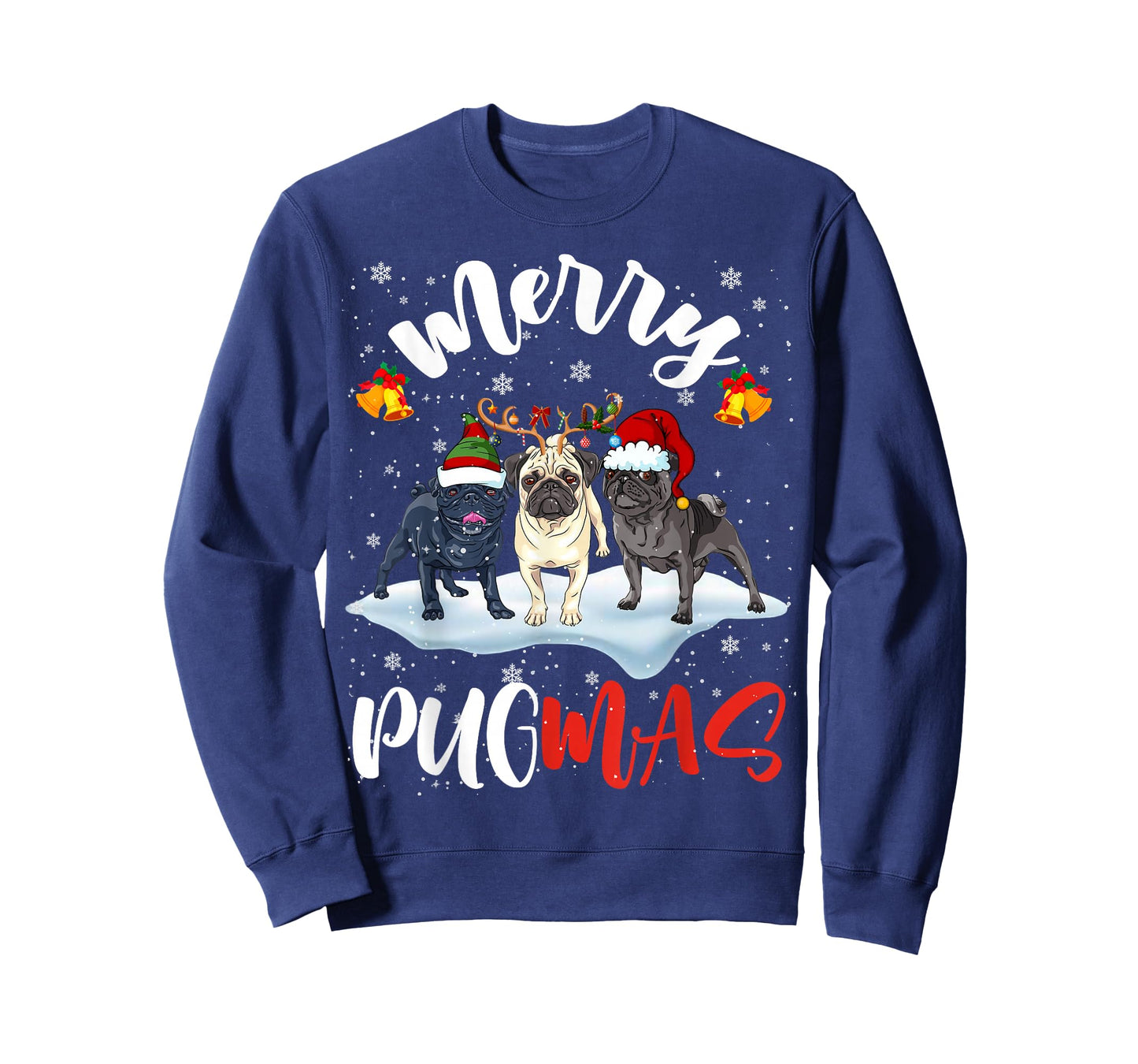 Merry Pugmas Funny Santa Reindeer Elf Pug Dog Christmas T-Shirt