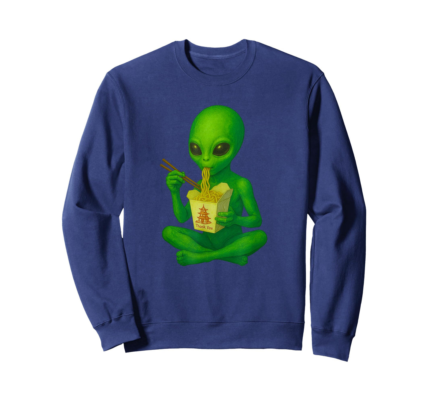 Alien Eats Chinese Takeout Extraterrestrial Funny Foodie T-Shirt