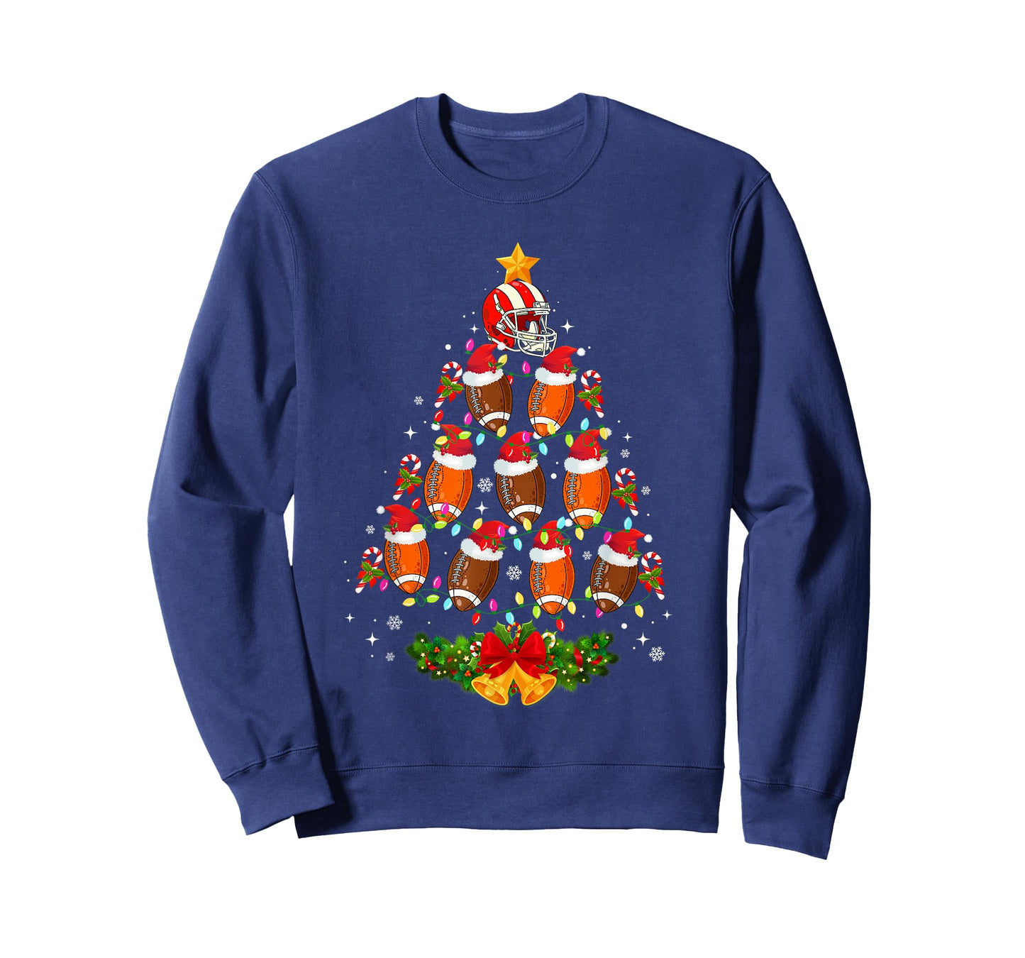 Football Christmas Tree Lights Men Boys Funny Xmas Pajamas T-Shirt