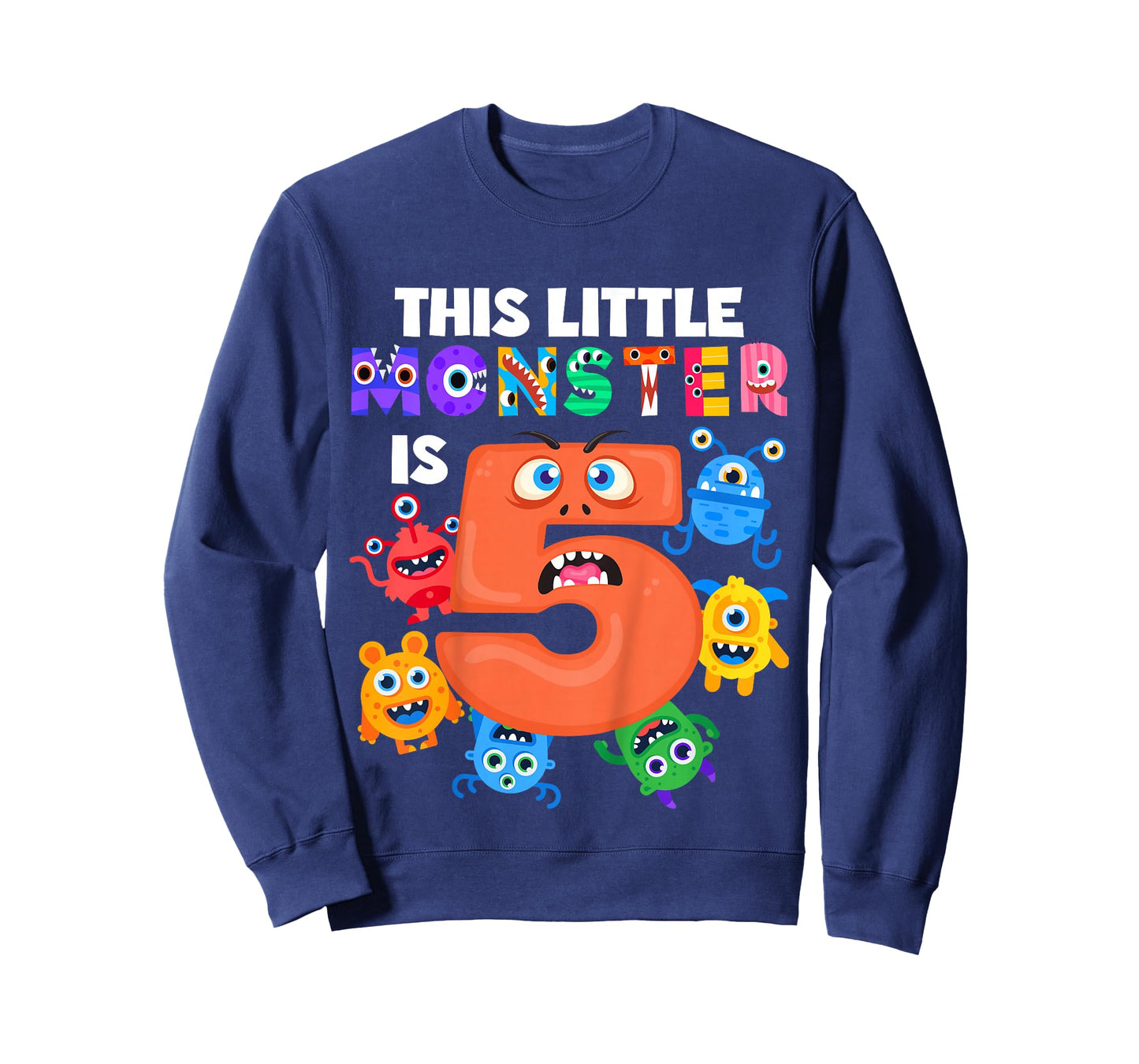 Kids This Little Monster is 5 Five Years 5th Birthday Party Alien T-Shirt