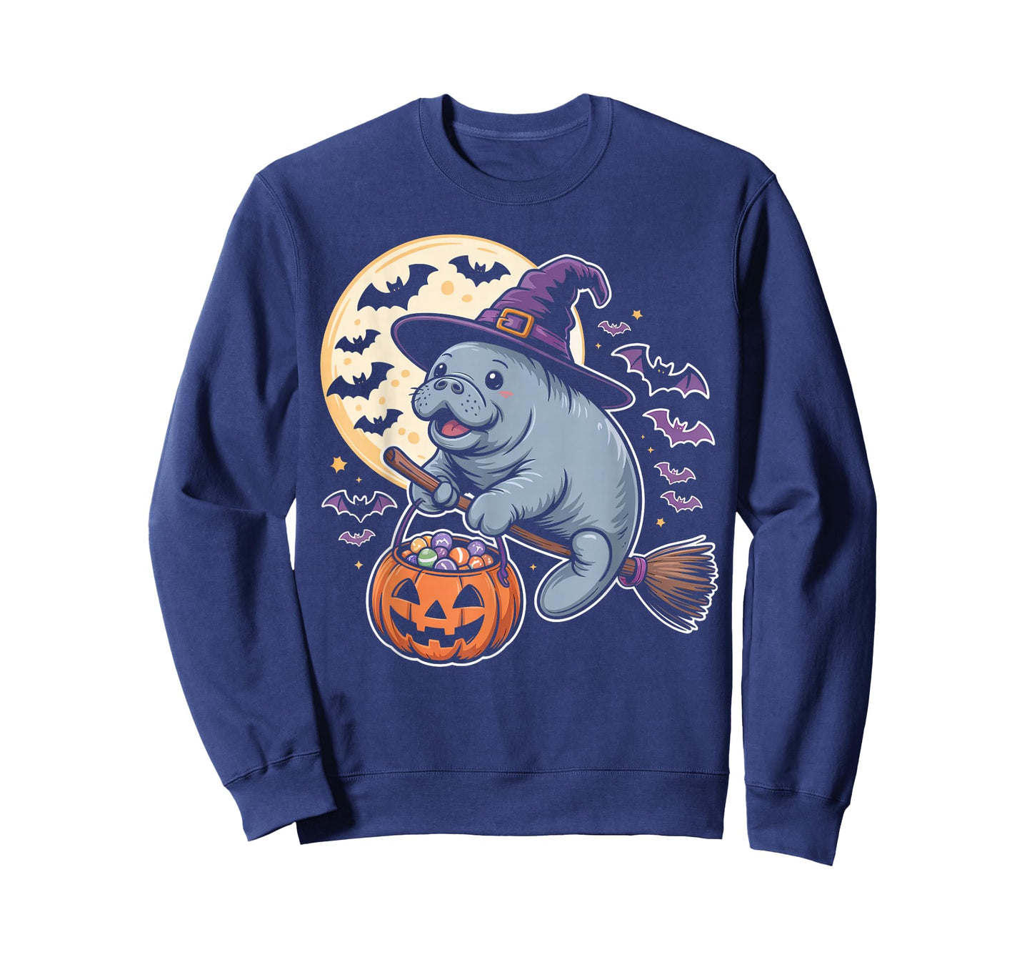 Cute Manatee Witch Halloween Candy Moon Bat Costume Gifts T-Shirt