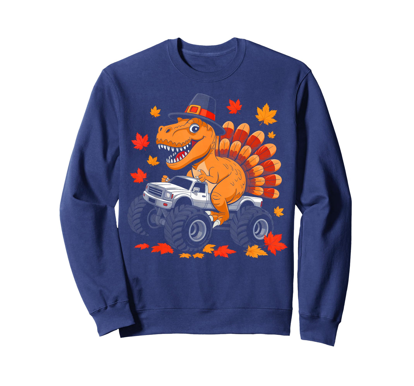 Thanksgiving Turkey Dinosaur Riding Monster Truck Boys Kids T-Shirt