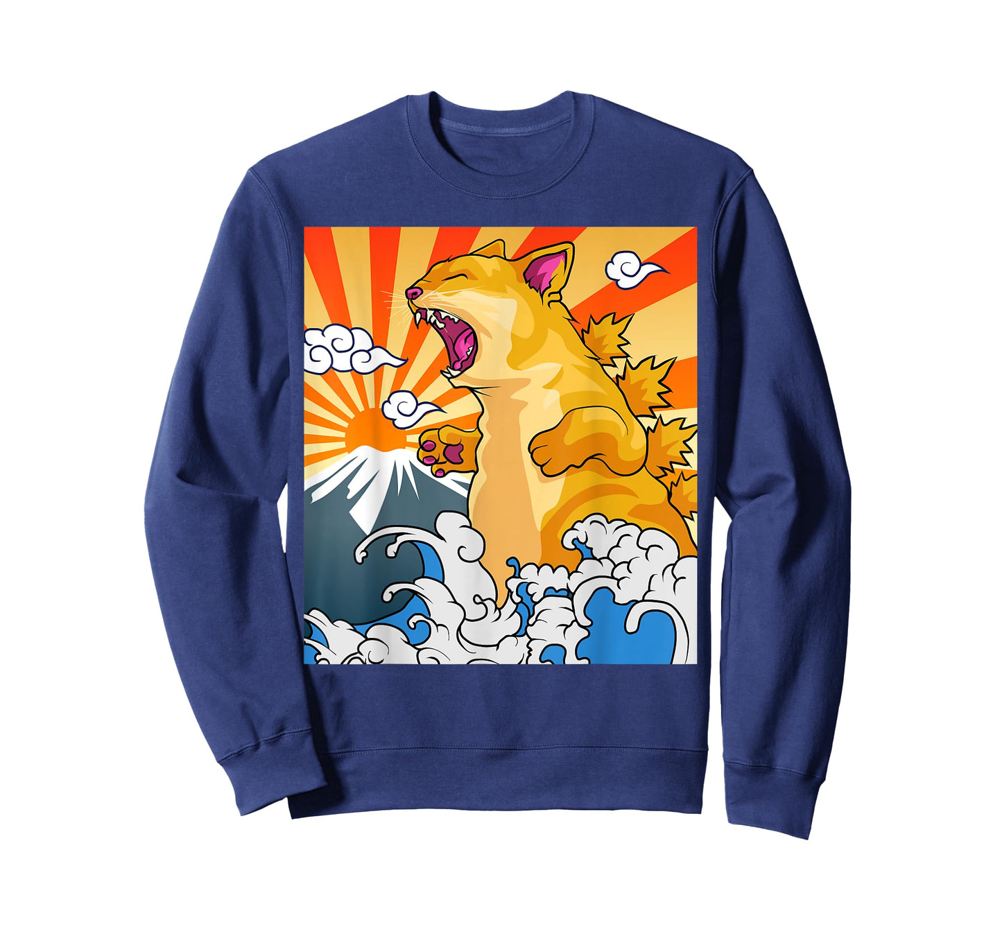 Catzilla Vintage Kawaii Cute Cat Art Japanese Sunset T-Shirt