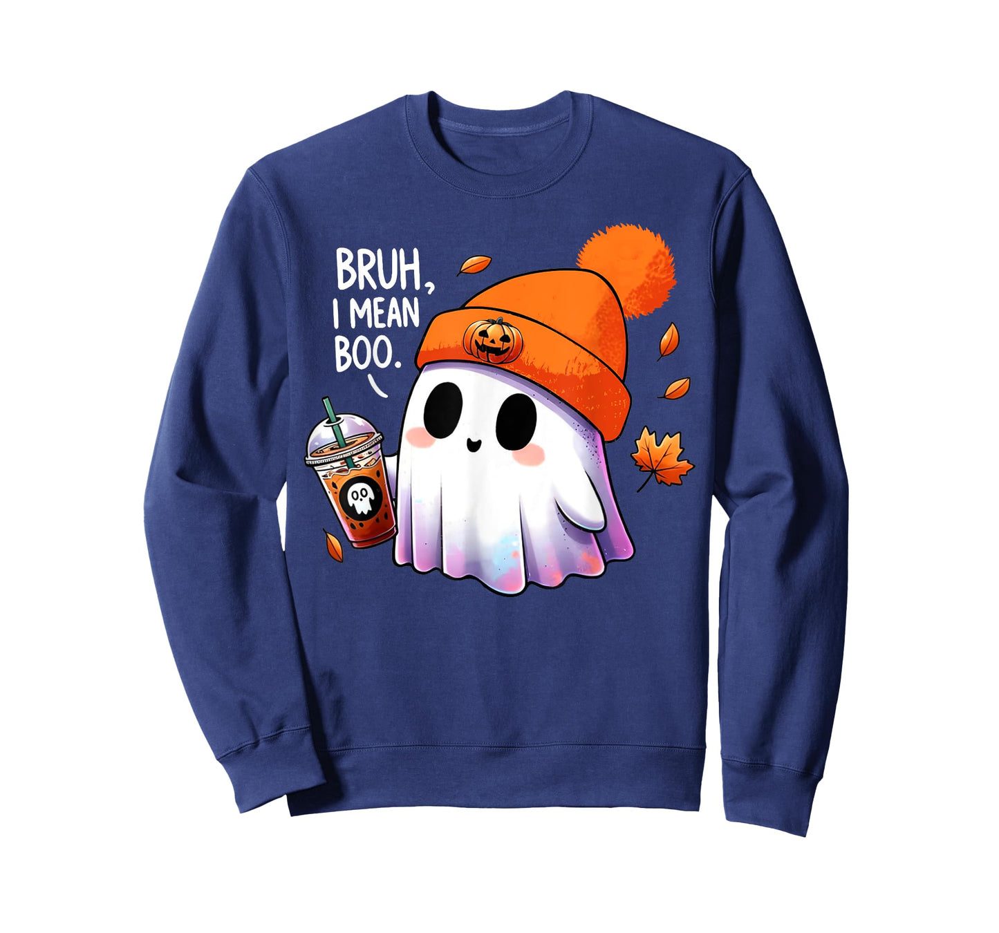 Bruh, I Mean Boo Cute Halloween Ghost Drinking Latte Coffee T-Shirt