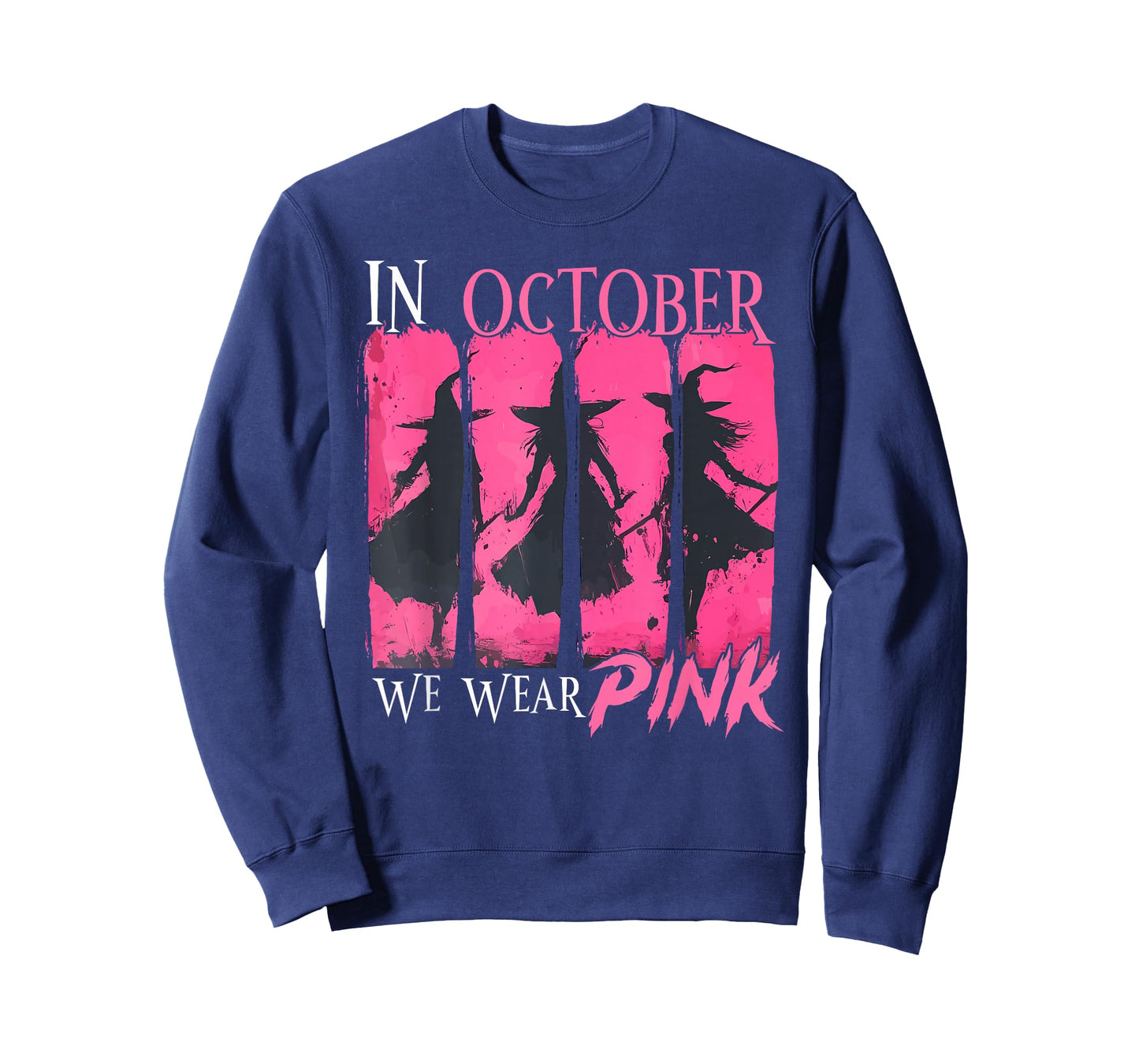in October We Wear Pink Witch Halloween Breast Cancer Women T-Shirt