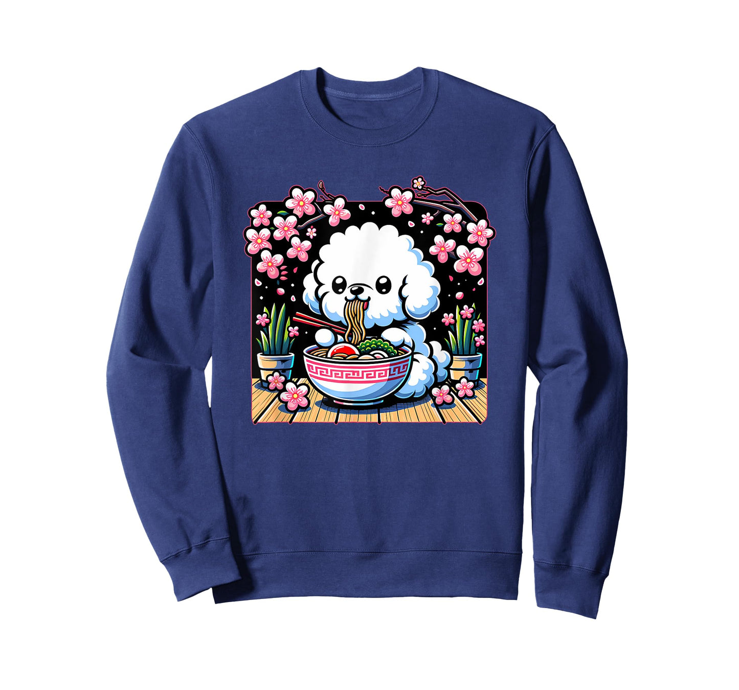 Kawaii Bichon Frise Dog Eating Ramen T-Shirt