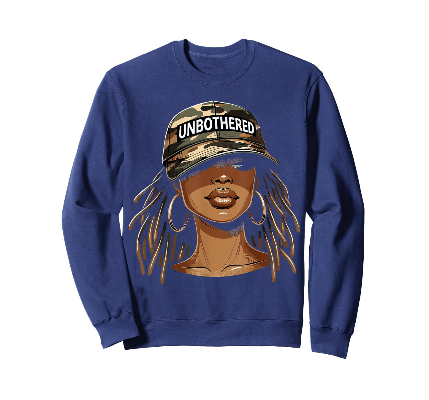 Unbothered Black Woman with Cap Camo Afro T-Shirt