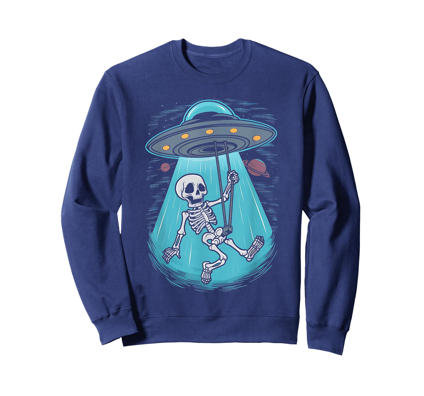 Skeleton Alien UFO Beam Swing Boys Girts Halloween Graphic T-Shirt