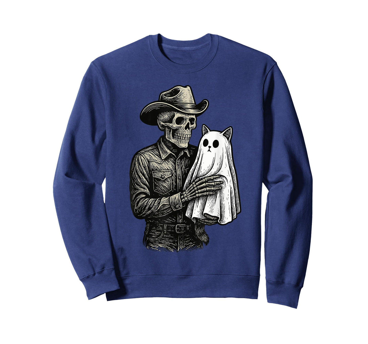 Skeleton Cowboy Ghost Cat Halloween Goth Dark Western Gothic T-Shirt