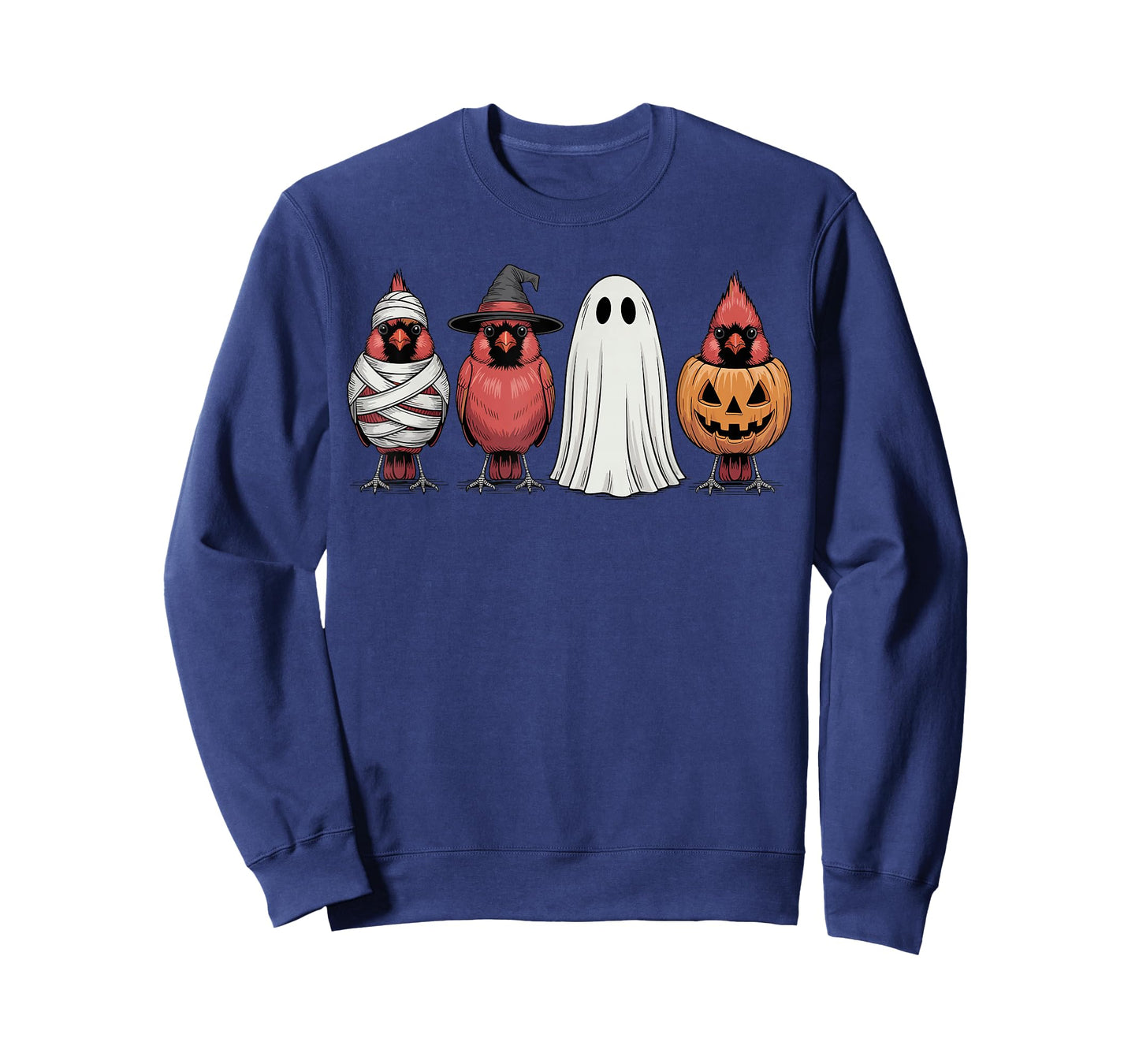 Spooky Ghost Red Cardinal Bird Pumpkin Halloween Skeleton T-Shirt
