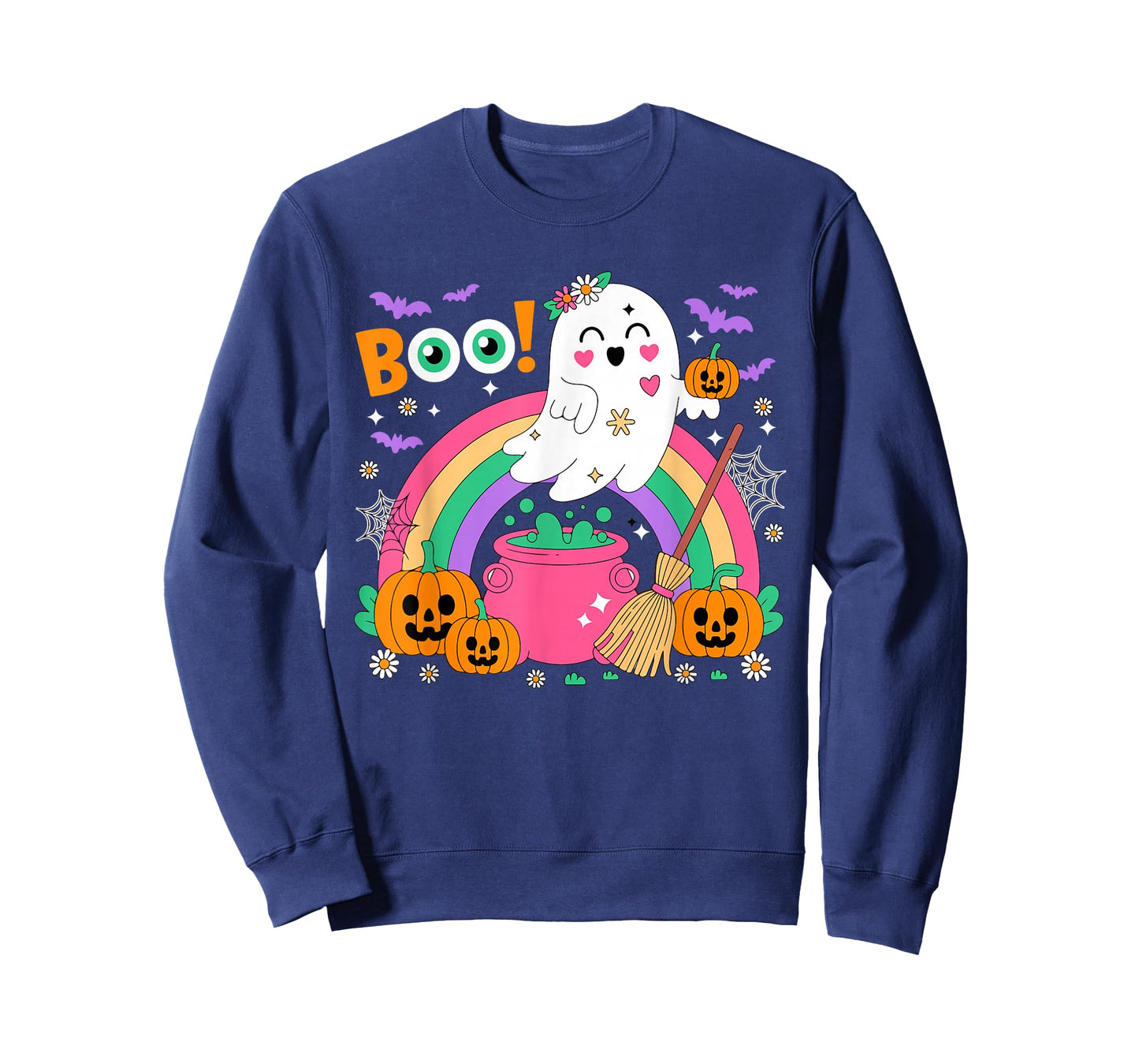 Boo Colorful Rainbow Horror Carved Pumpkin Halloween Ghost T-Shirt