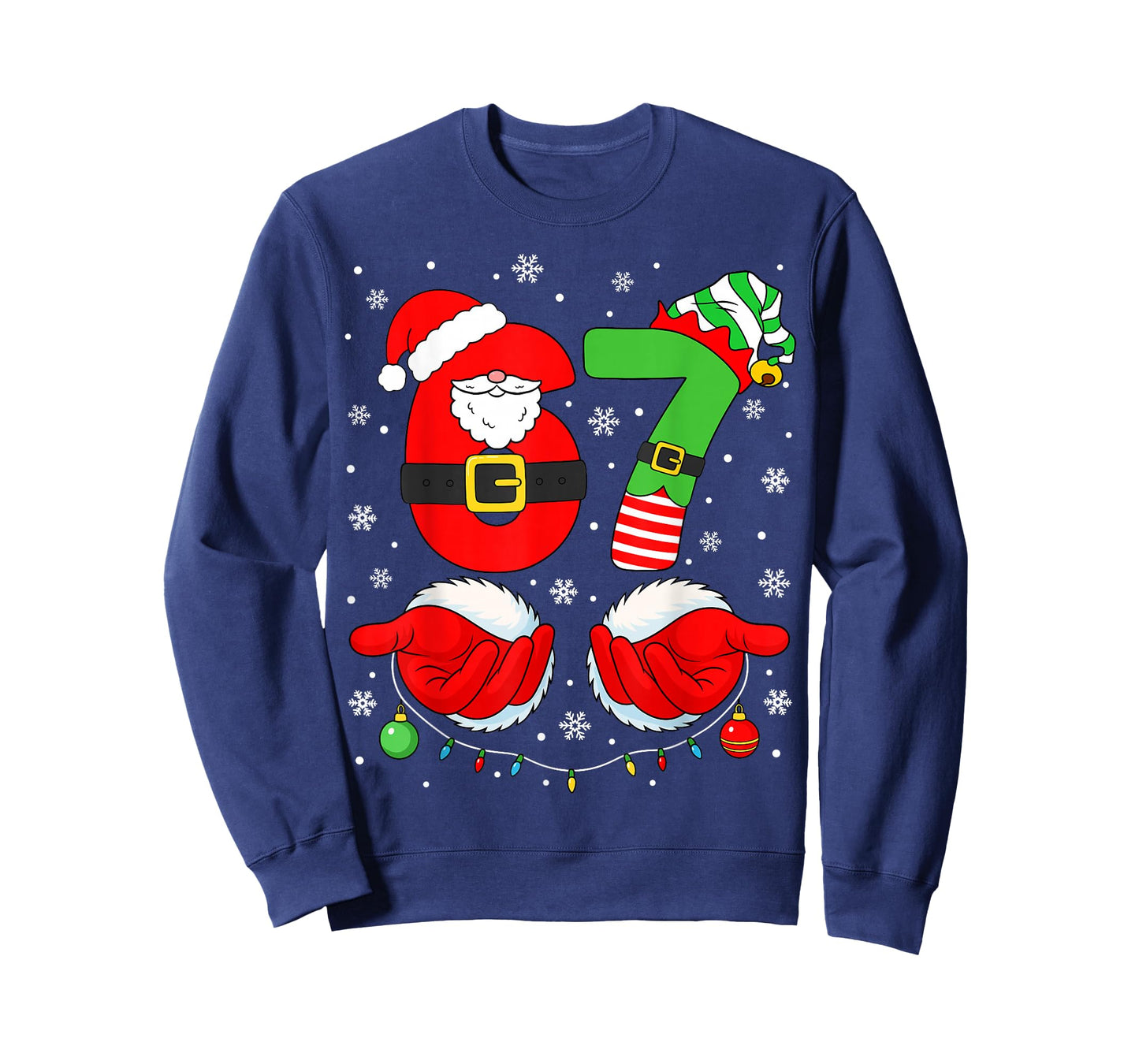 Funny Six Seven 67 Meme 6 7 Elf Santa Christmas Pajamas Kids T-Shirt