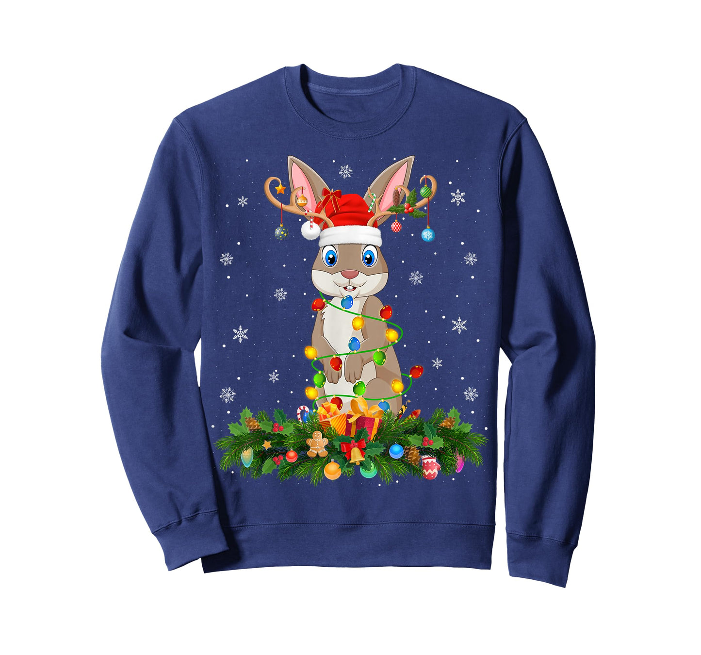 Rabbit Bunny Christmas Lights Reindeer Santa Adult & Kids T-Shirt