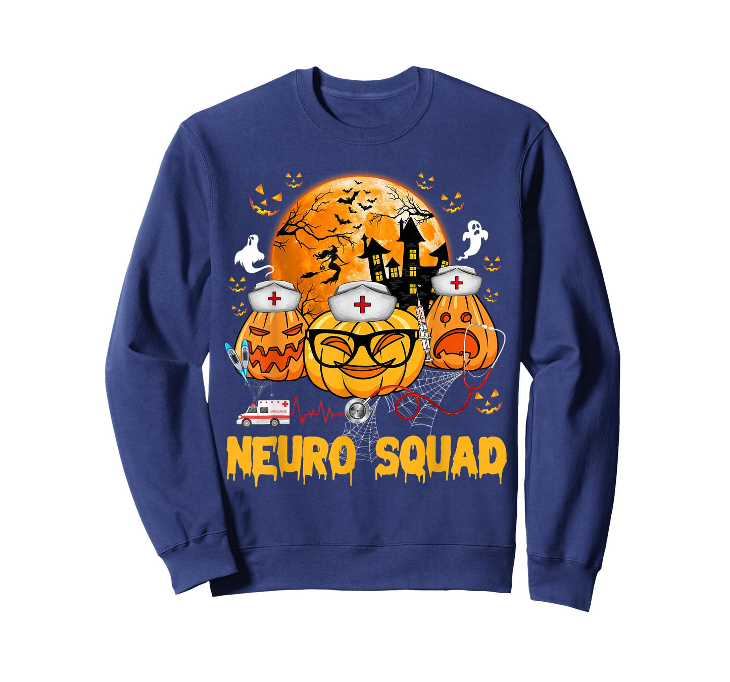 Neuro Squad Pumpkin Nurse Ghost Scary Halloween Costume T-Shirt