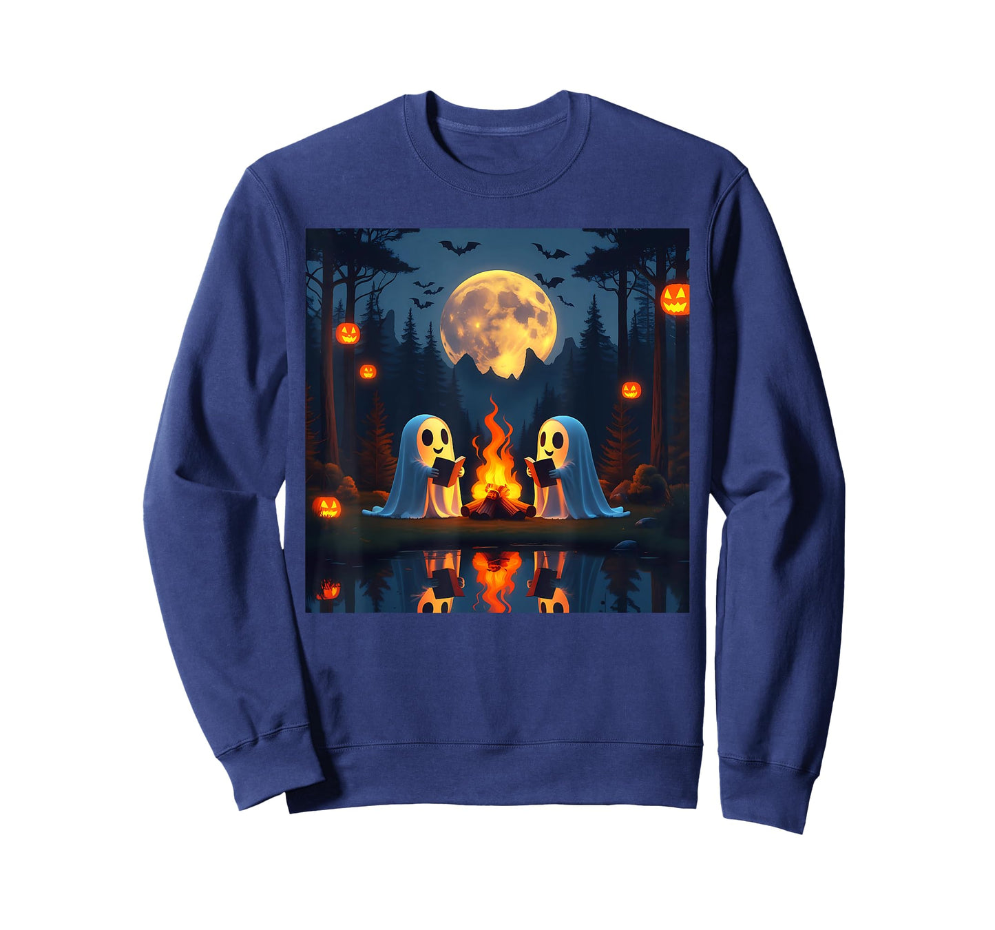 Vintage Ghost Reading Book Lover Camping Halloween Campfire T-Shirt