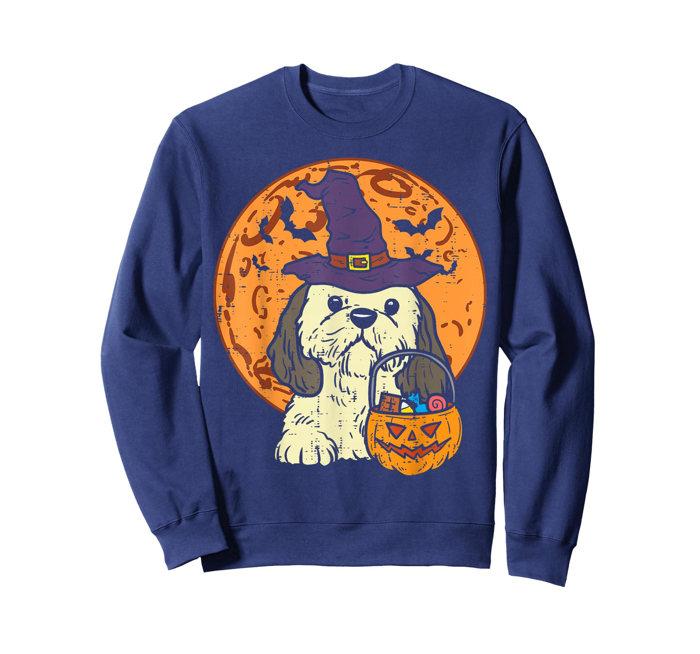 Shih Tzu Witch Moon Jack O Lantern Halloween Dog Men Women T-Shirt