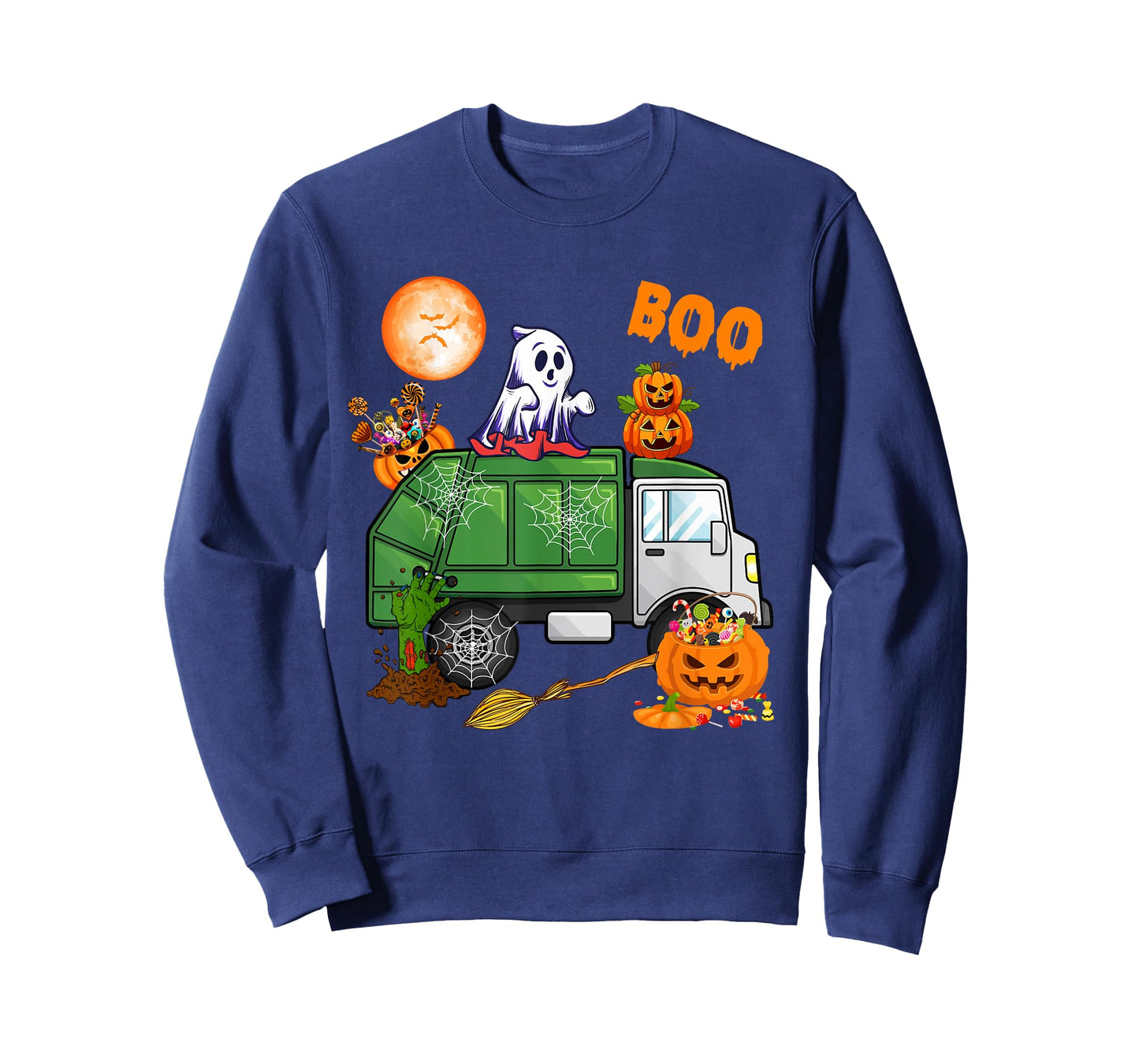 Ghost Driving Garbage Truck With Candy Bag Carved Pumpkin T-Shirt