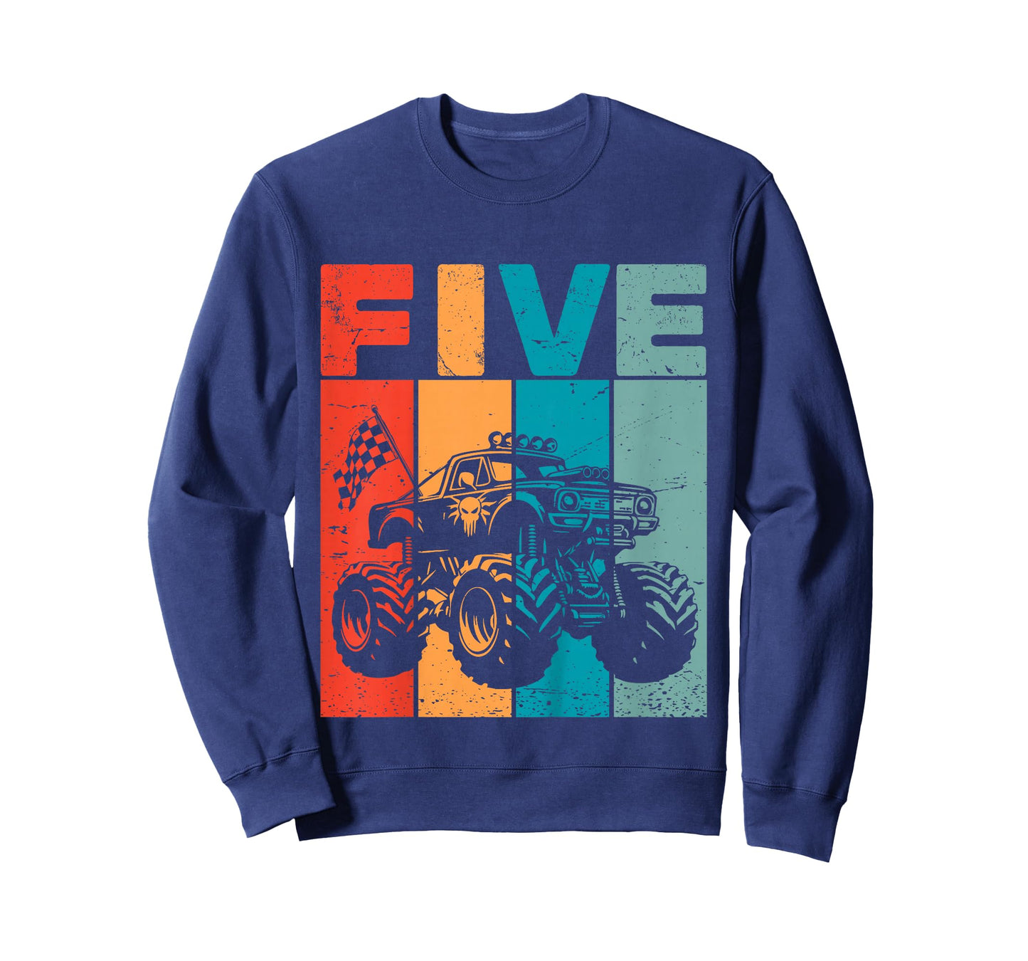 Kids 5th Birthday Monster Truck Five Retro 5 Years Old Bday Boys T-Shirt