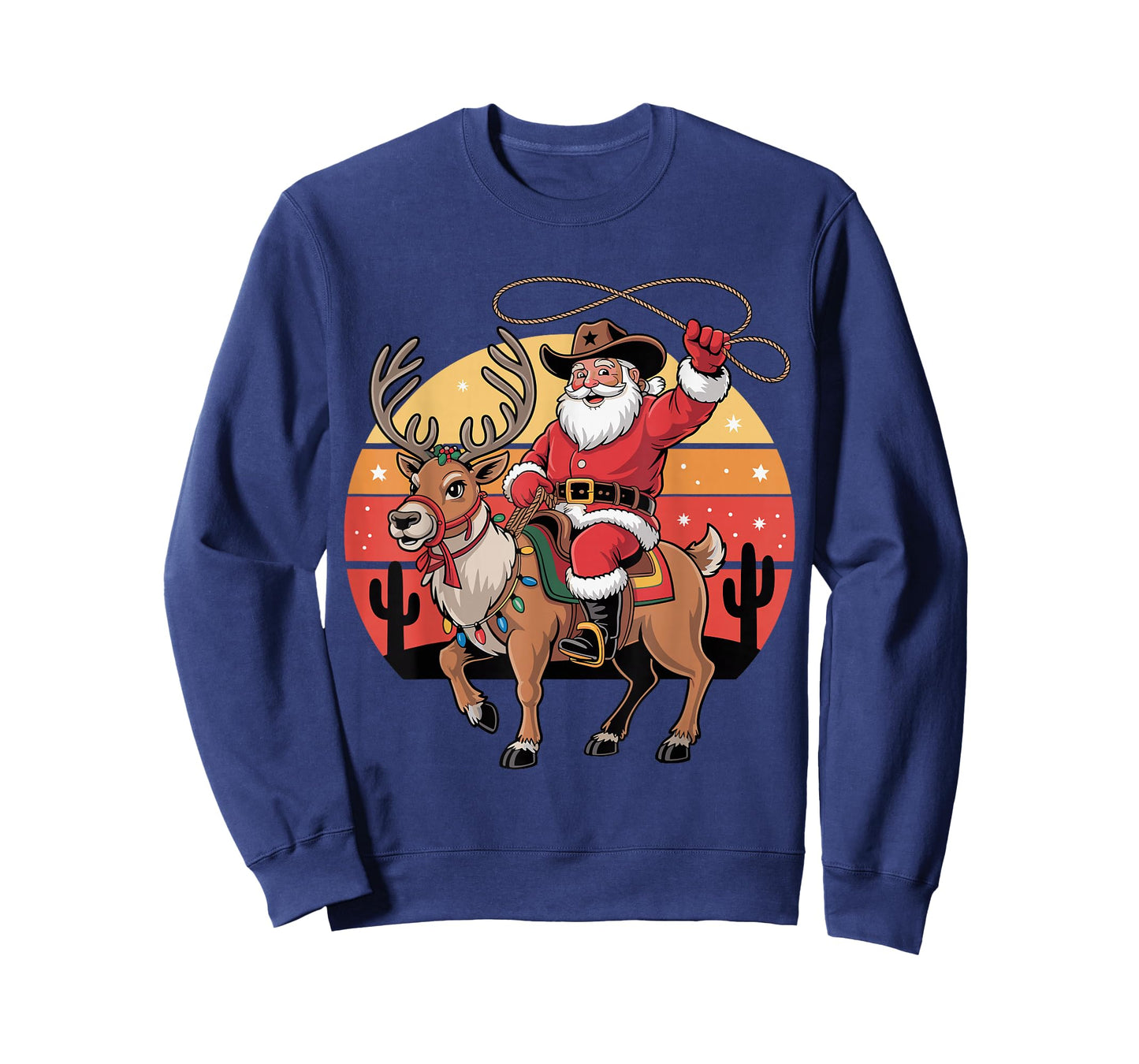 Cowboy Santa Riding Reindeer Western Texas Christmas Tee T-Shirt