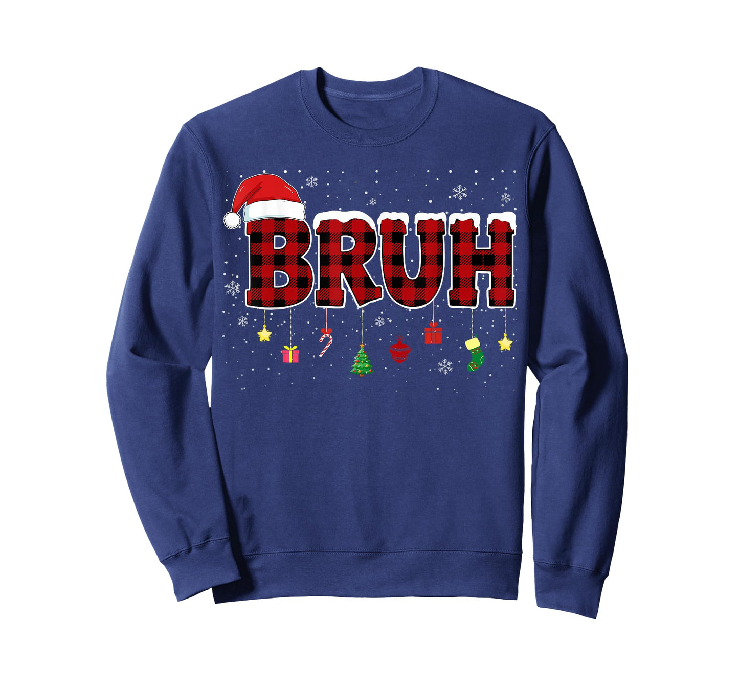 Bruh Funny Christmas Red Plaid Teens Boys Kids Xmas Pajamas T-Shirt