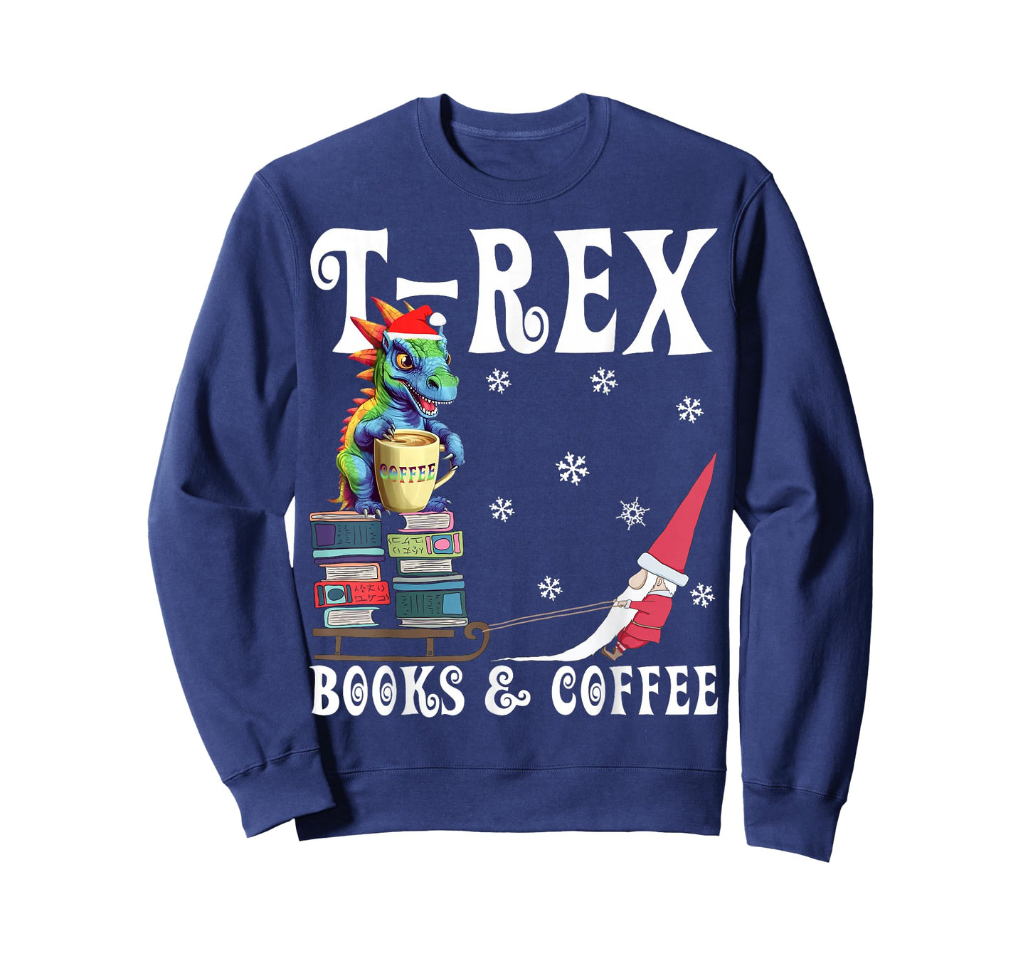 T-Rex Books Coffee Retro Rainbow Dino Coffee Lover Christmas T-Shirt