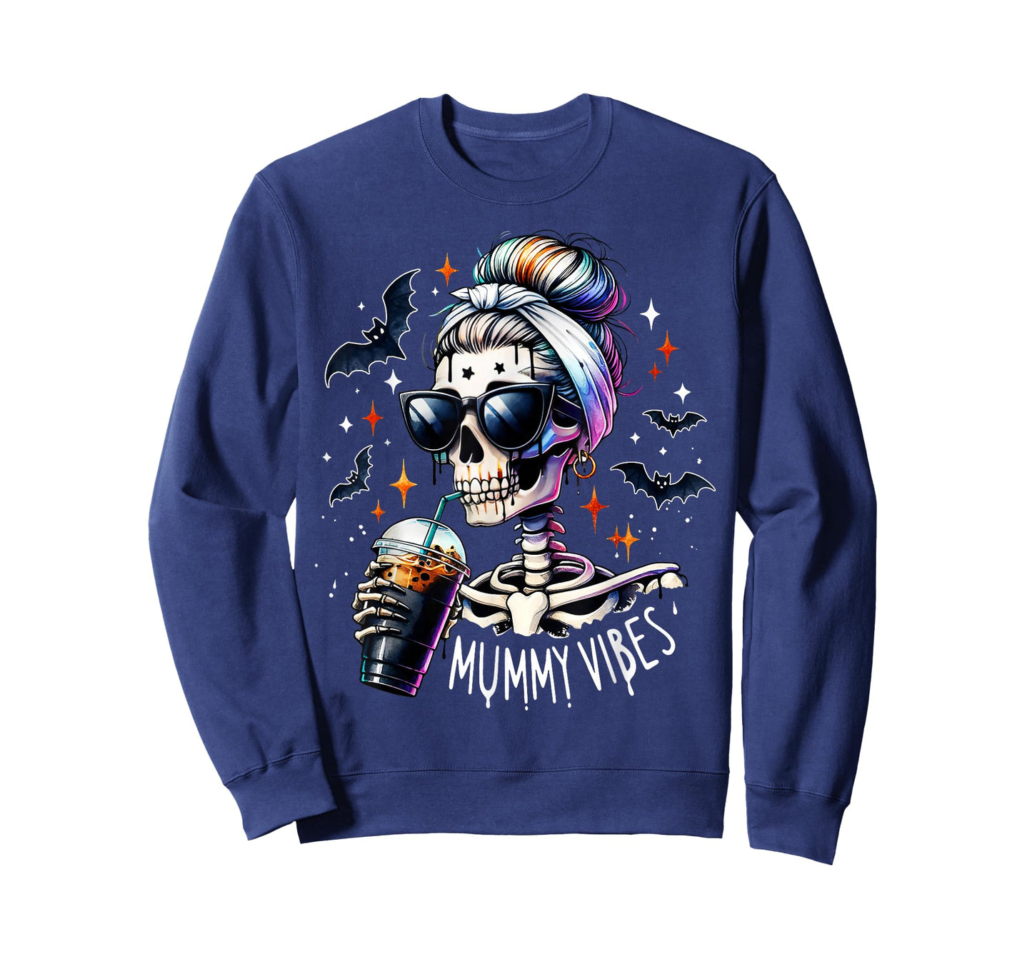 Mummy Vibes Skeleton Coffee Mom Spooky Season Halloween T-Shirt