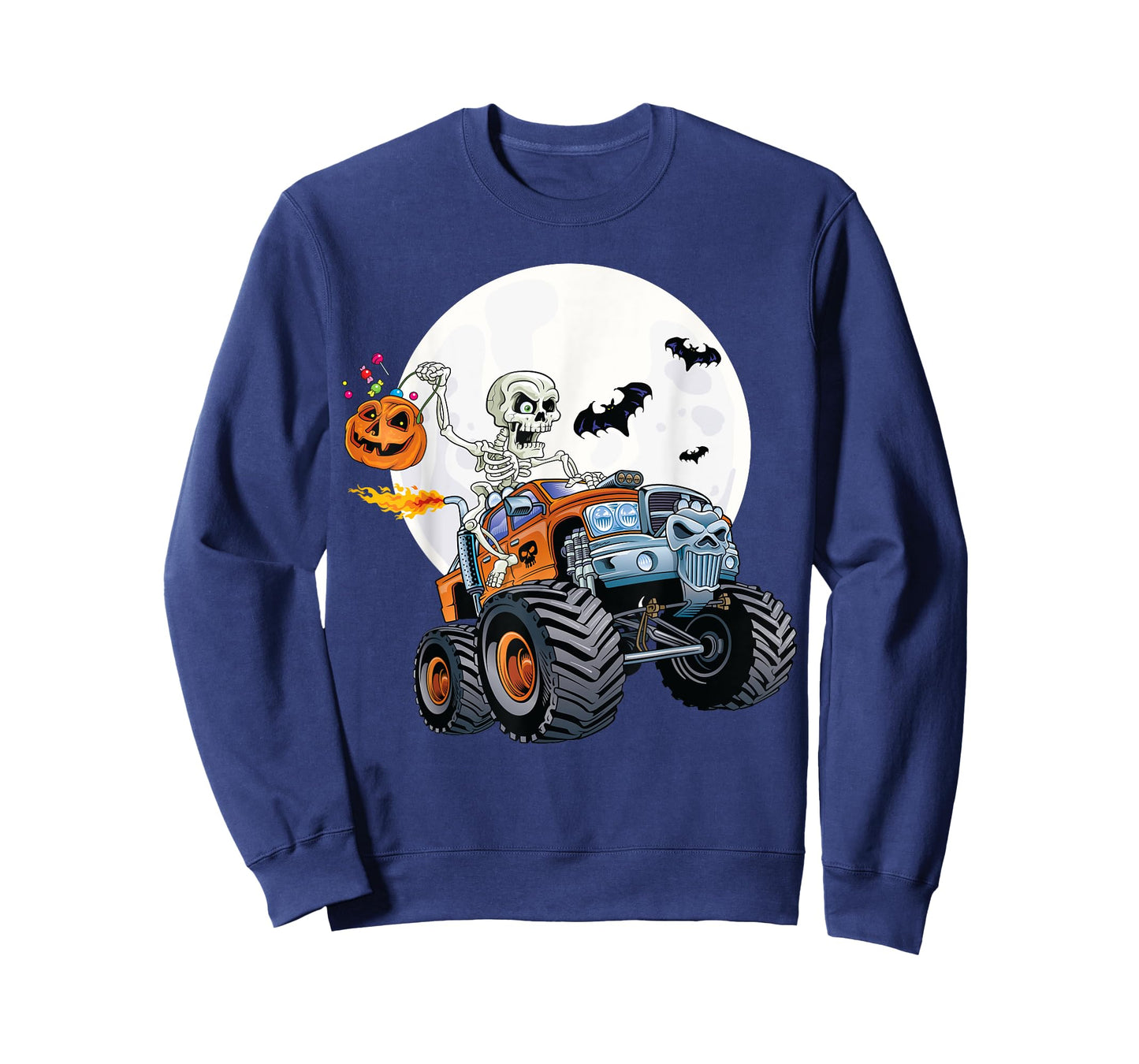 Skeleton Monster Truck Creepy Halloween Jack O Lantern Kids T-Shirt