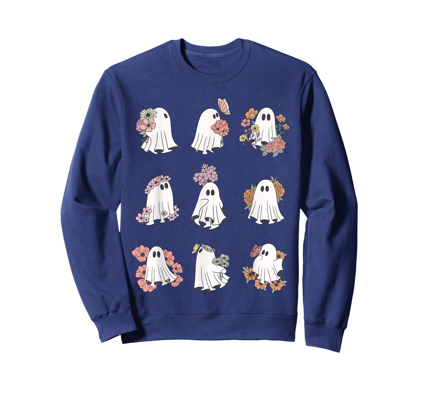 Cute Ghost Floral Plant Design Halloween Ghost With Flowers T-Shirt