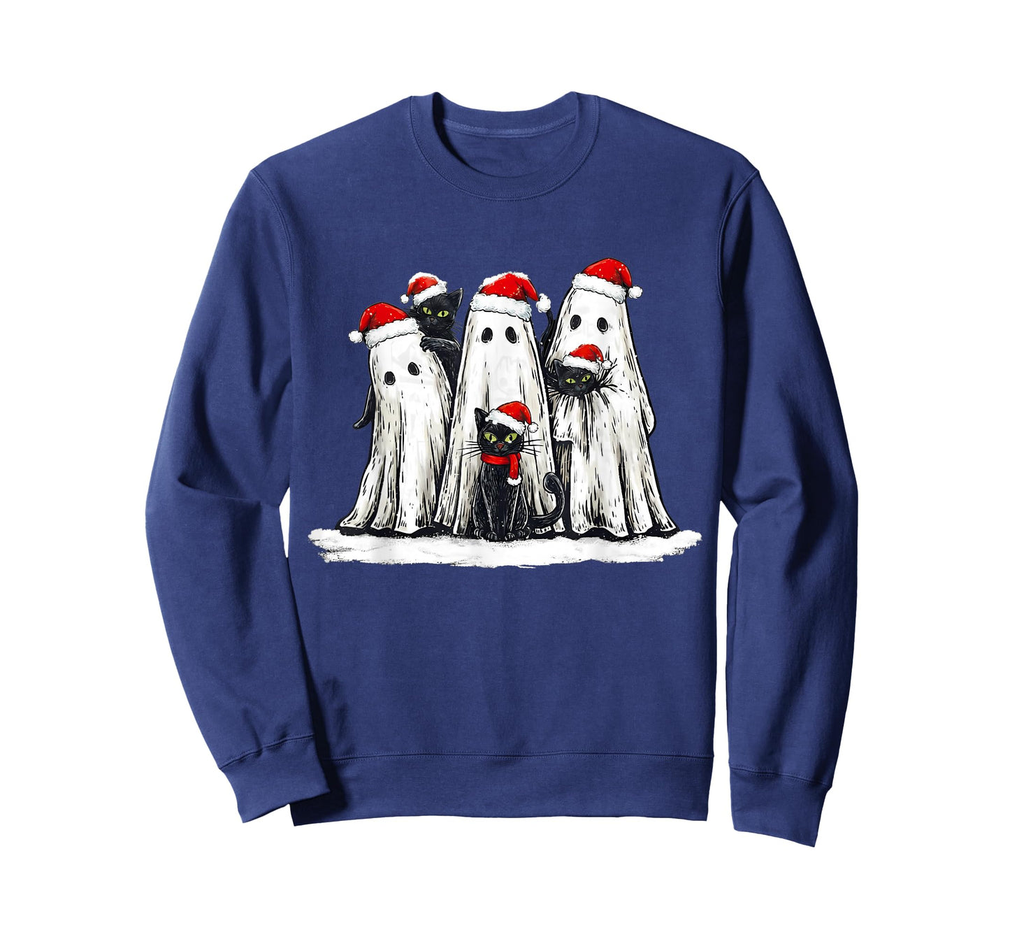 Vintage Christmas Ghost Holding Black Cat Groovy T-Shirt