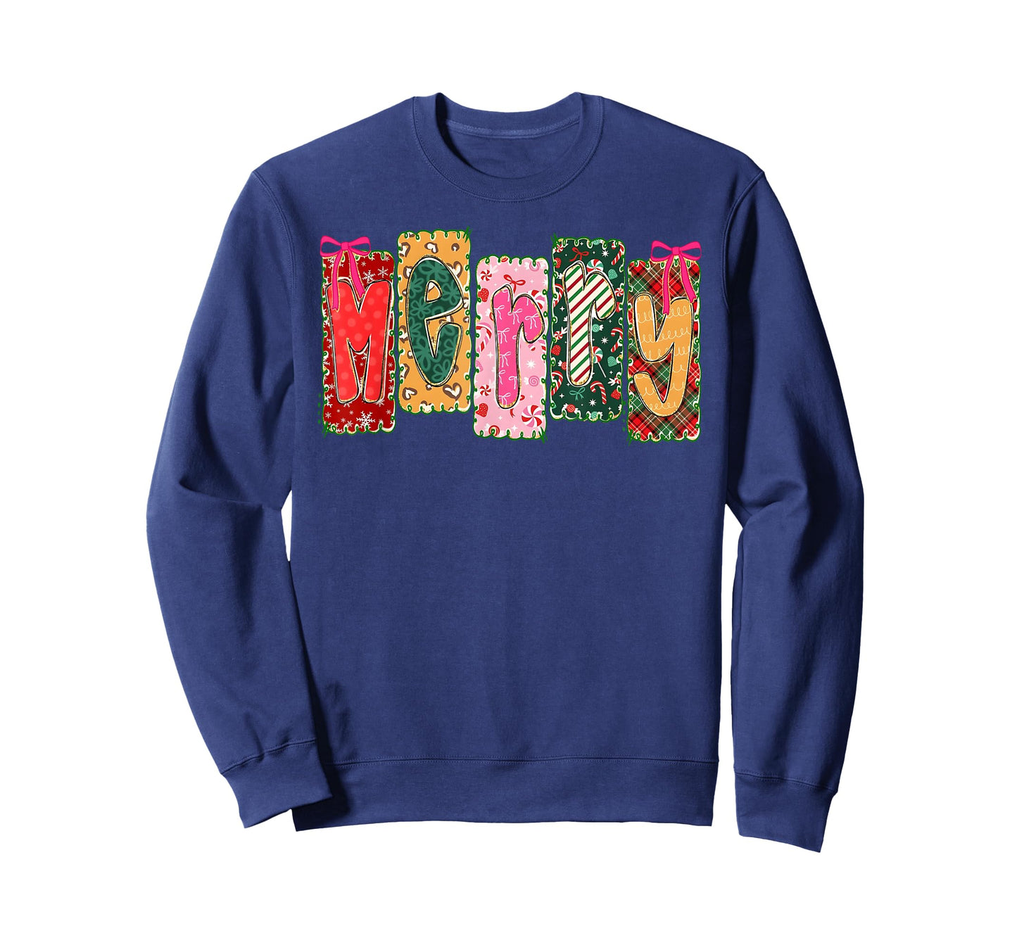 Merry Christmas Patchwork Merry Xmas Girl Women Floral Bows T-Shirt