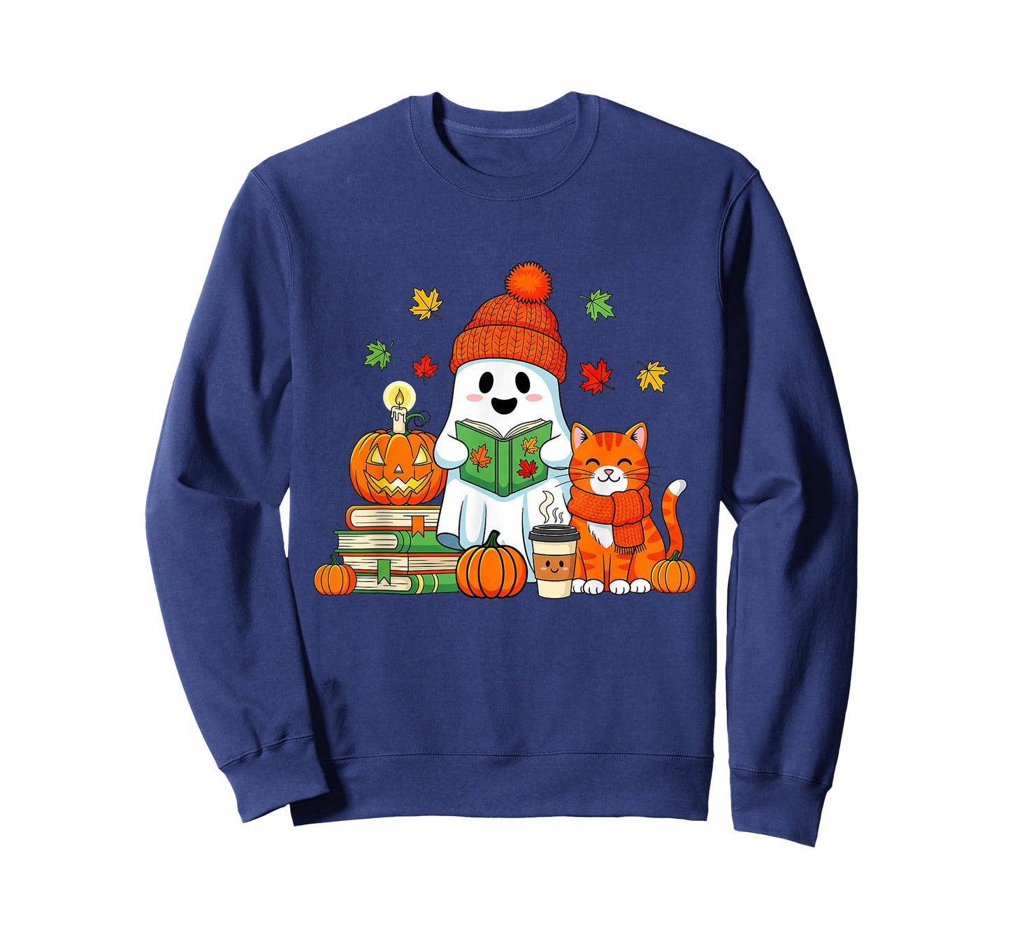 Cute Ghost Reading Book Lovers Autumn Fall Halloween Ghost T-Shirt