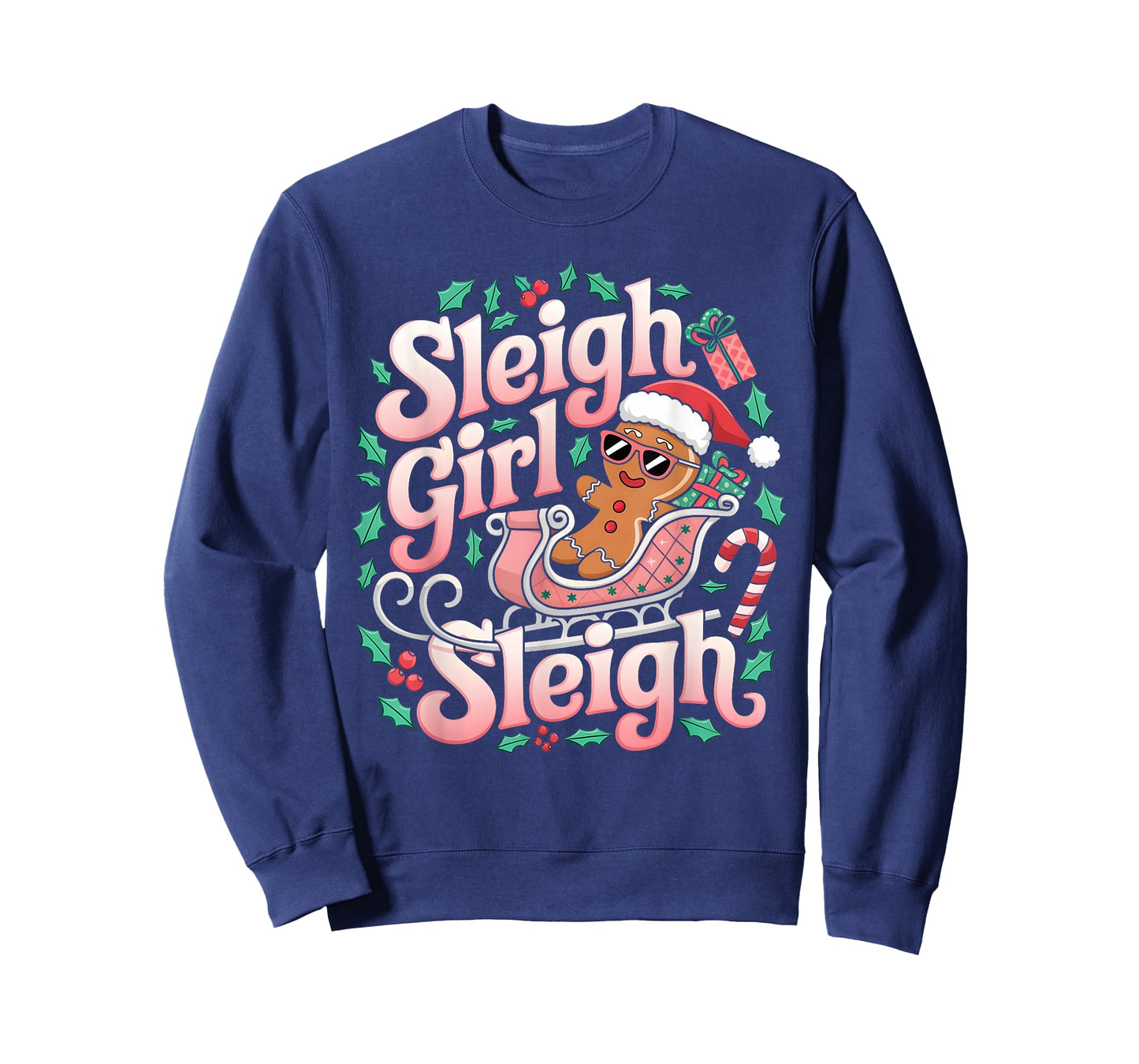 Groovy Pink Christmas Sleigh Girl Sleigh Gingerbread Holiday T-Shirt